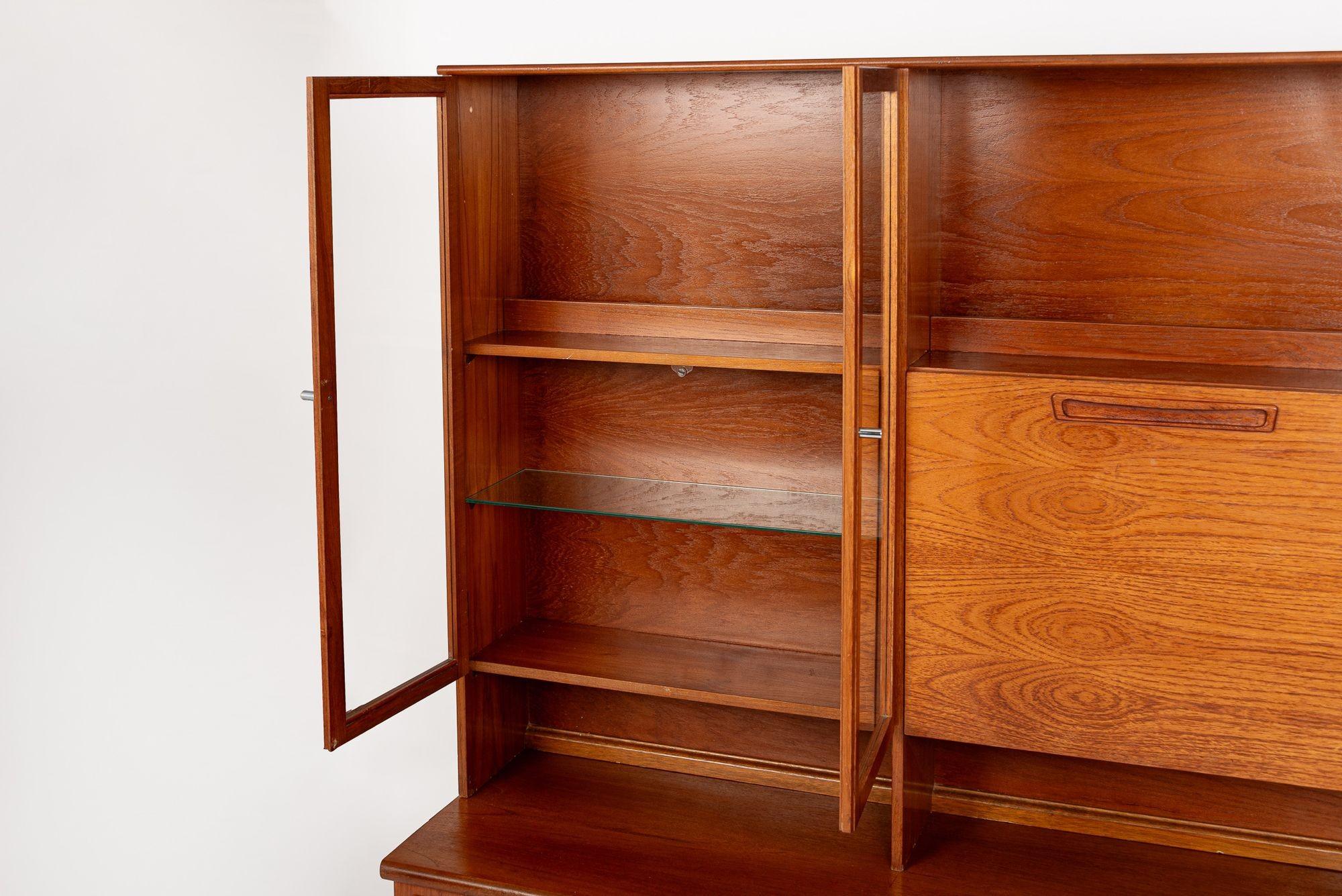 Brass Mid Century Danish Teak Bookcase Wall Unit Cabinet For Sale