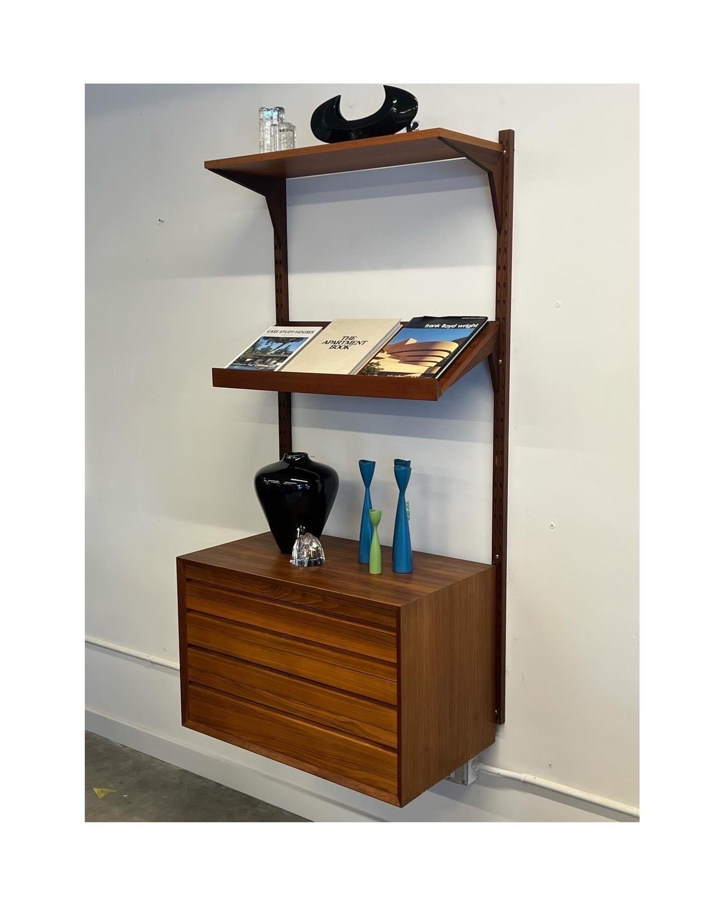 Designed in the 1960’s by Poul Cadovius, Denmark. These units are fantastic storage systems, and display units. Totally modular and functional. This unit features a refinished 4 drawer unit, magazine rack and one shelf. Made from Danish teak and