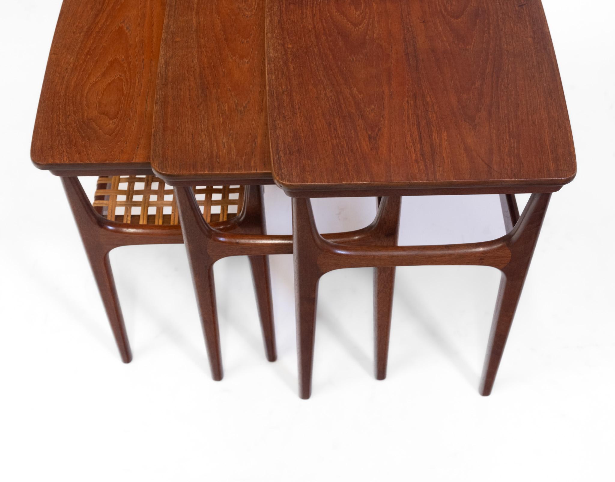 Mid Century Danish Teak & Cane Nesting Tables By H M Møbler For Sale 7