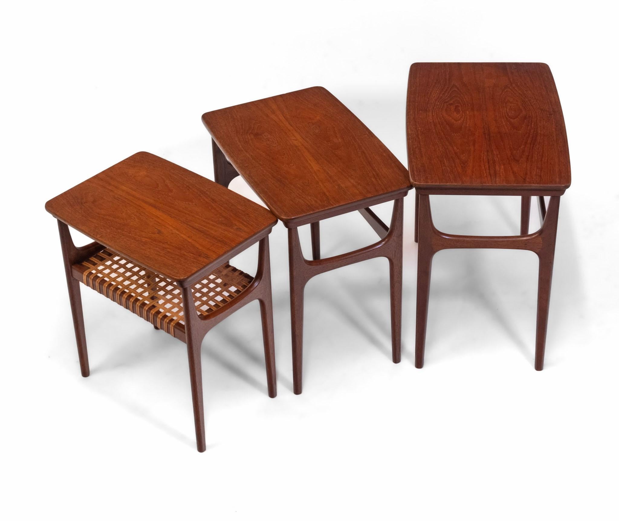 Mid Century Danish Teak & Cane Nesting Tables By H M Møbler For Sale 10