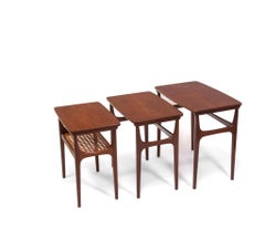 Mid Century Danish Teak & Cane Nesting Tables By H M Møbler
