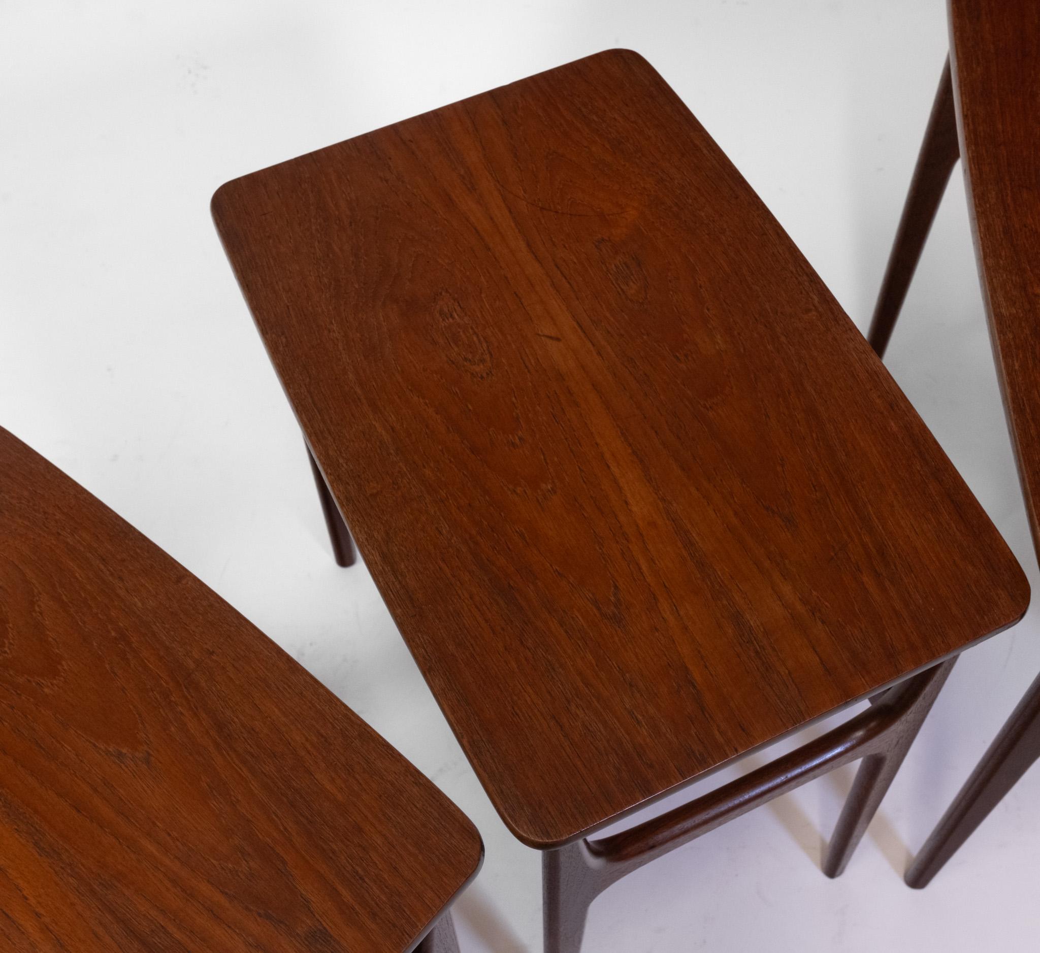 20th Century Mid Century Danish Teak & Cane Nesting Tables By H M Møbler For Sale