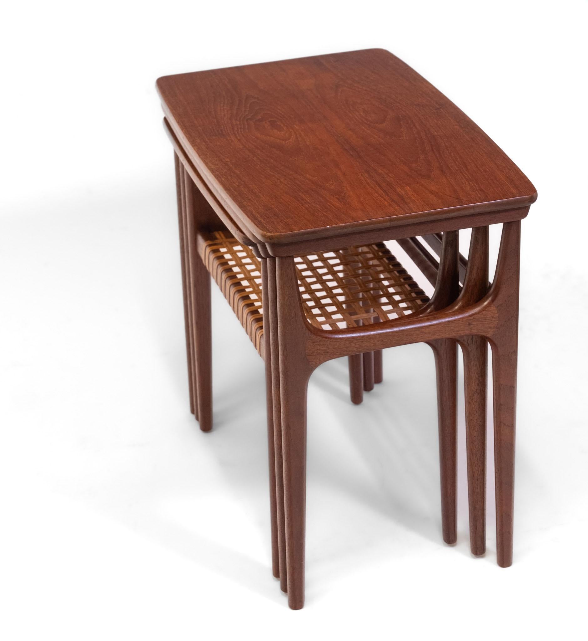 Mid Century Danish Teak & Cane Nesting Tables By H M Møbler For Sale 3