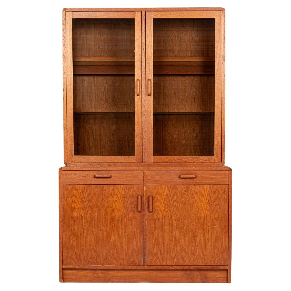 Mid Century Danish Teak China Cabinet or Bookcase Wall Unit For Sale
