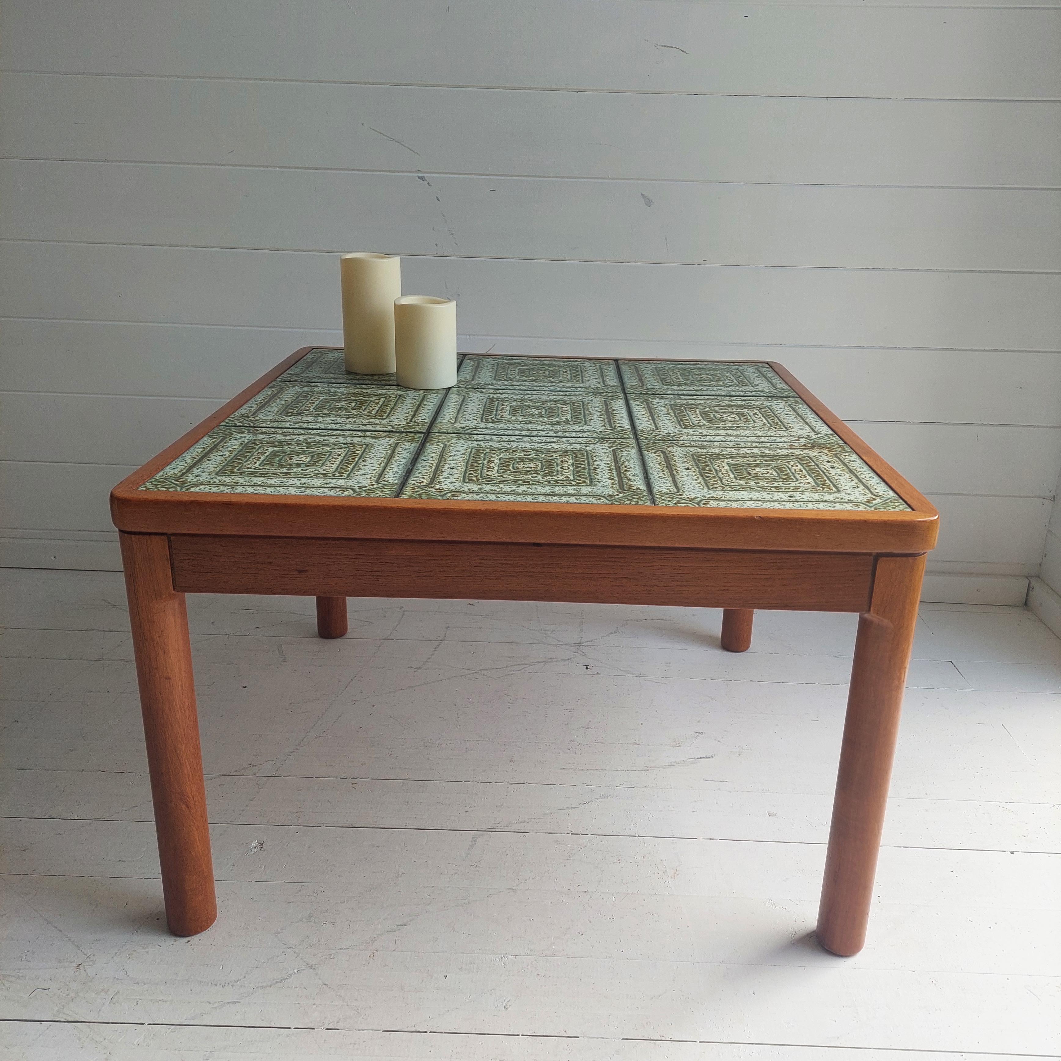 Mid-Century Danish Teak Coffee Table by Trioh 1960s Green Tiled Top Square Shape In Good Condition In Leamington Spa, GB