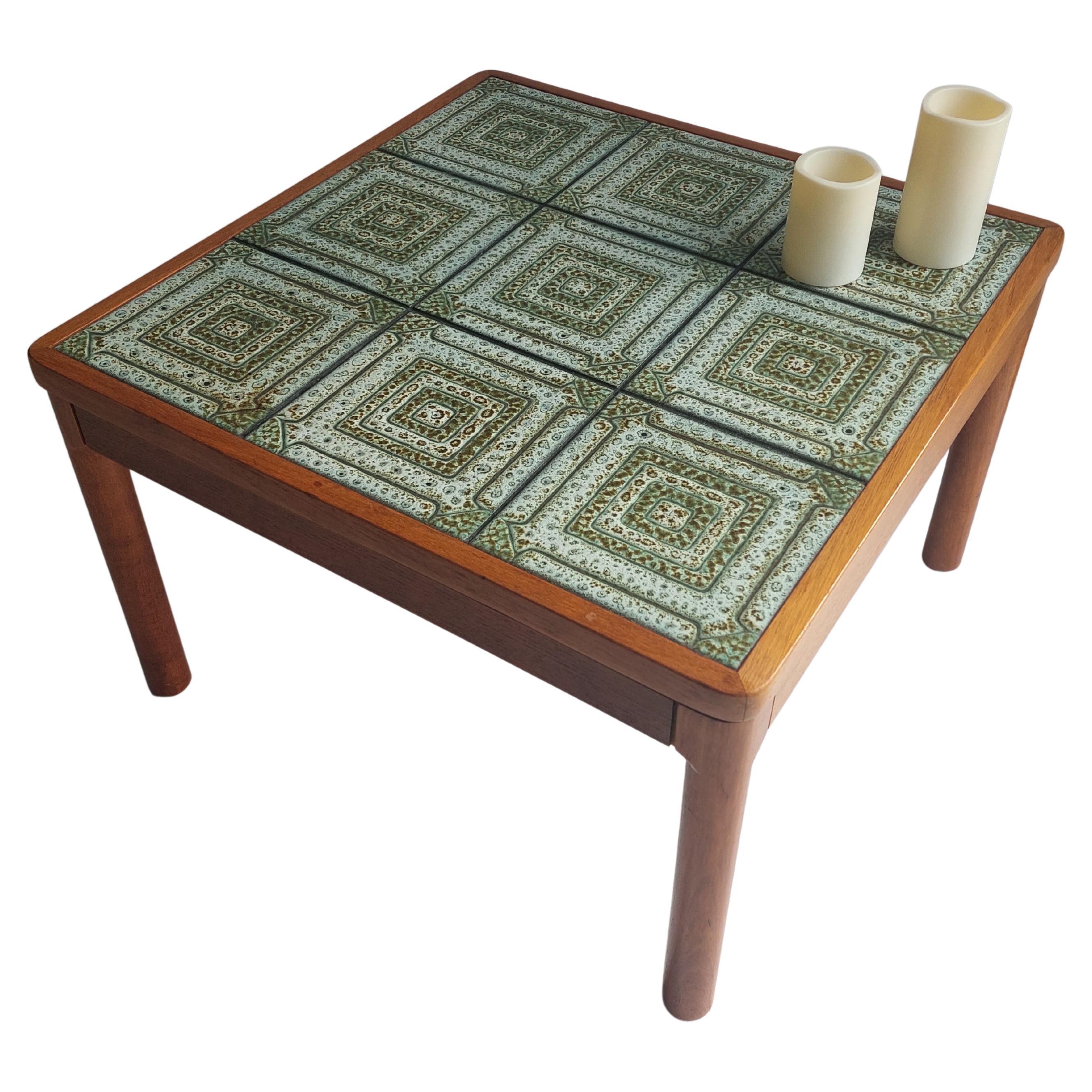 Mid-Century Danish Teak Coffee Table by Trioh 1960s Green Tiled Top Square Shape