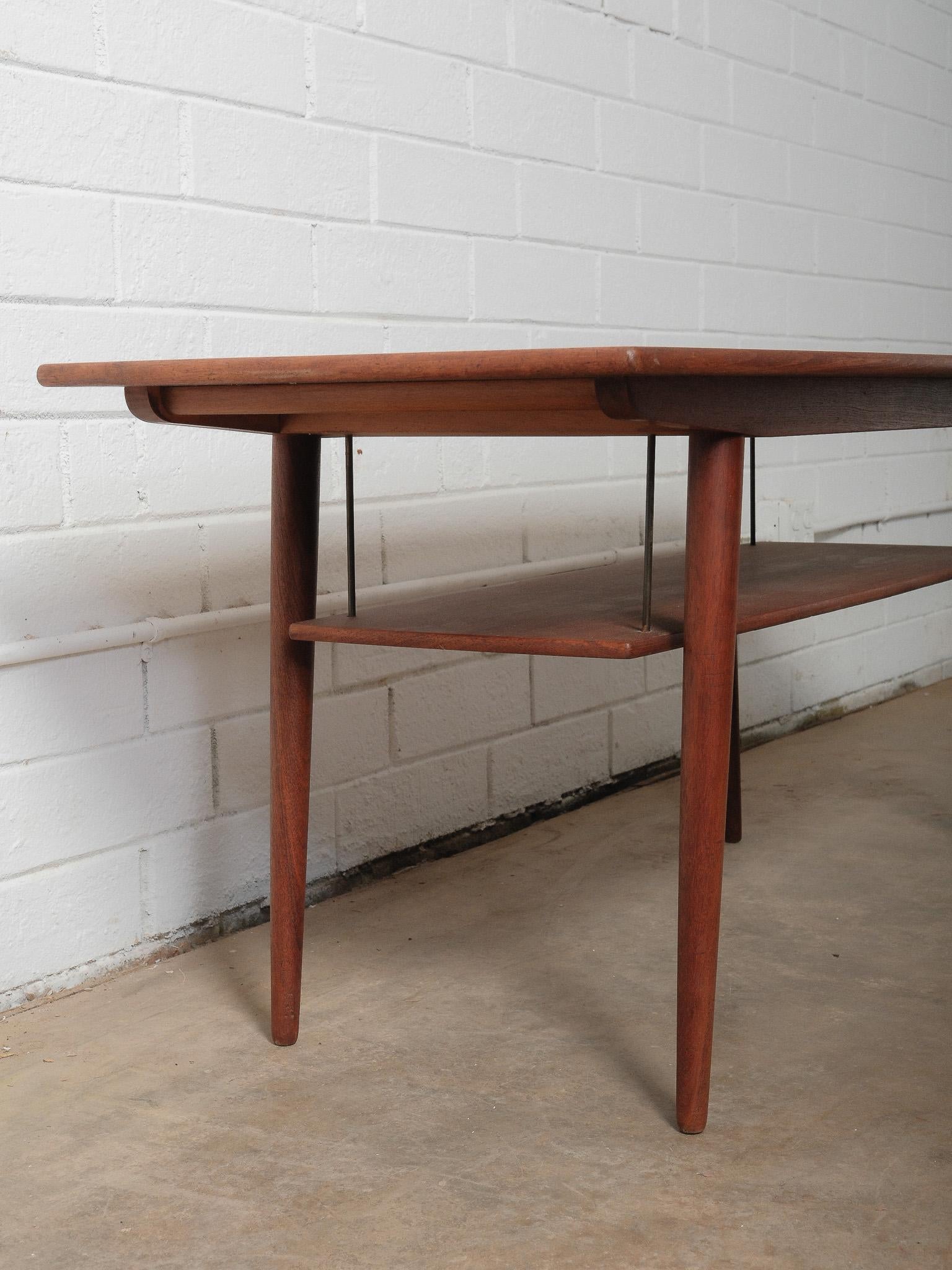 20th Century Mid-Century Danish Teak Coffee Table With Floating Shelf For Sale