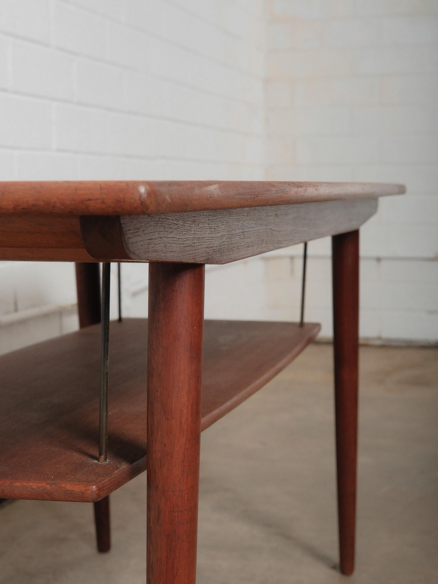Mid-Century Danish Teak Coffee Table With Floating Shelf For Sale 1