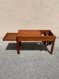 Mid Century Danish Teak Coffee Table with Suede Magazine Holder