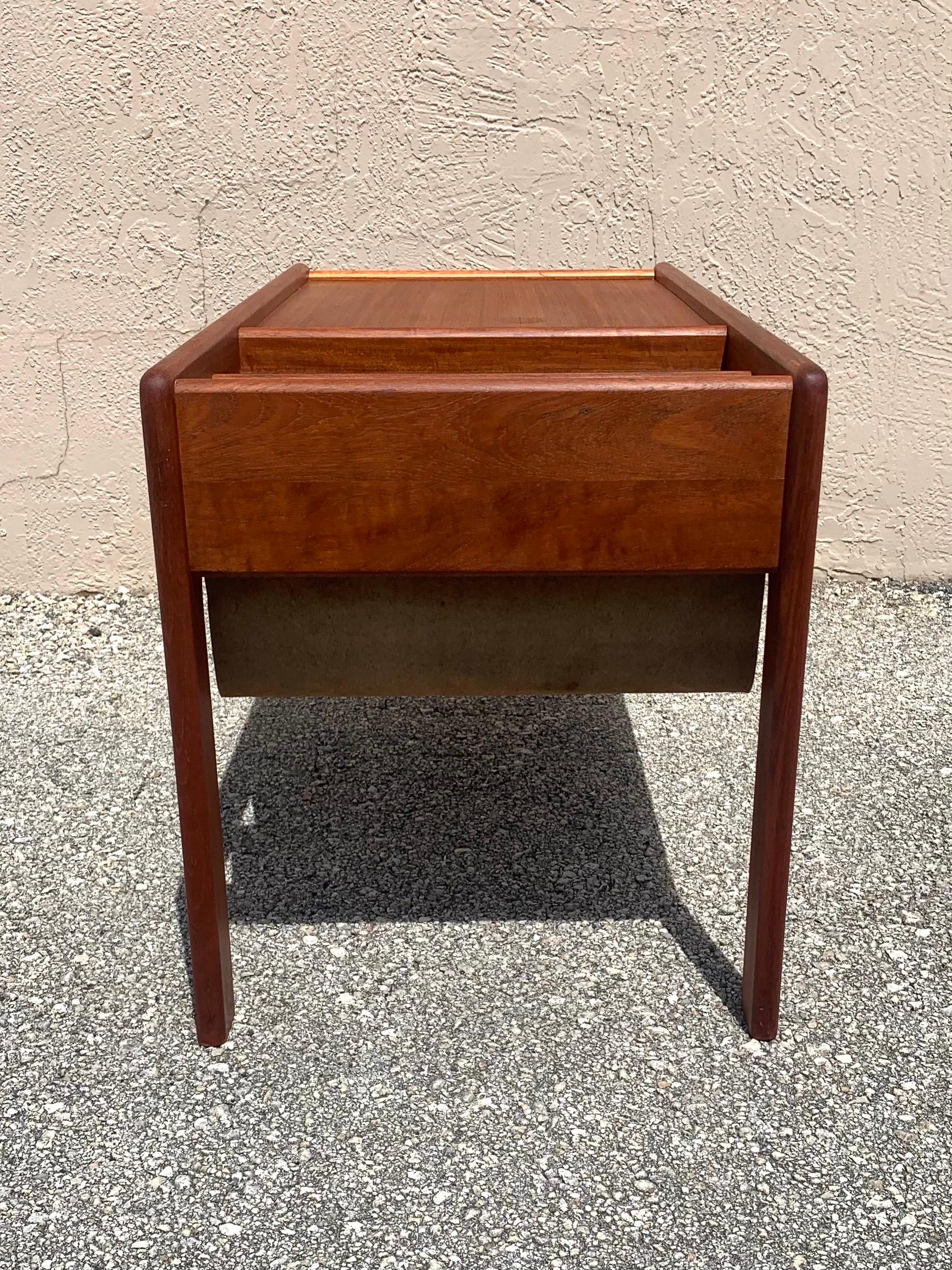 20th Century Mid Century Danish Teak Coffee Table with Suede Magazine Holder For Sale