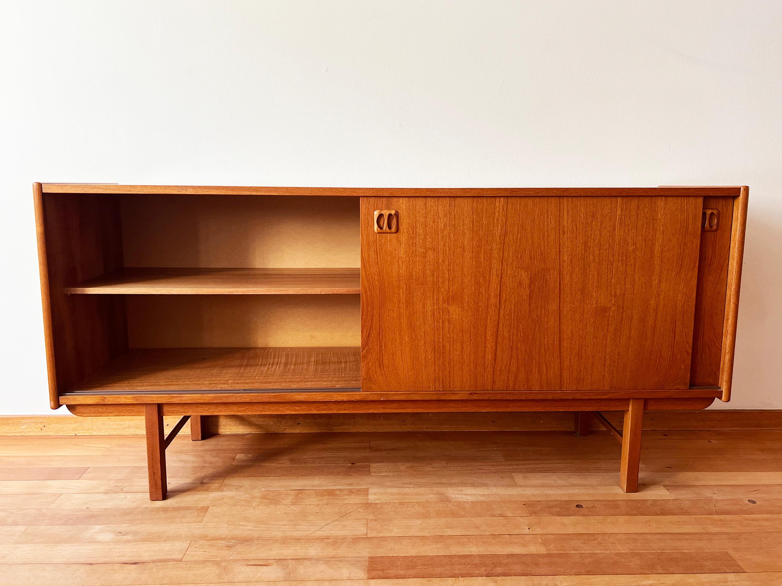 Mid-Century Modern Mid Century Danish Teak Credenza with Shelving and Storage Drawer Denmark Design For Sale