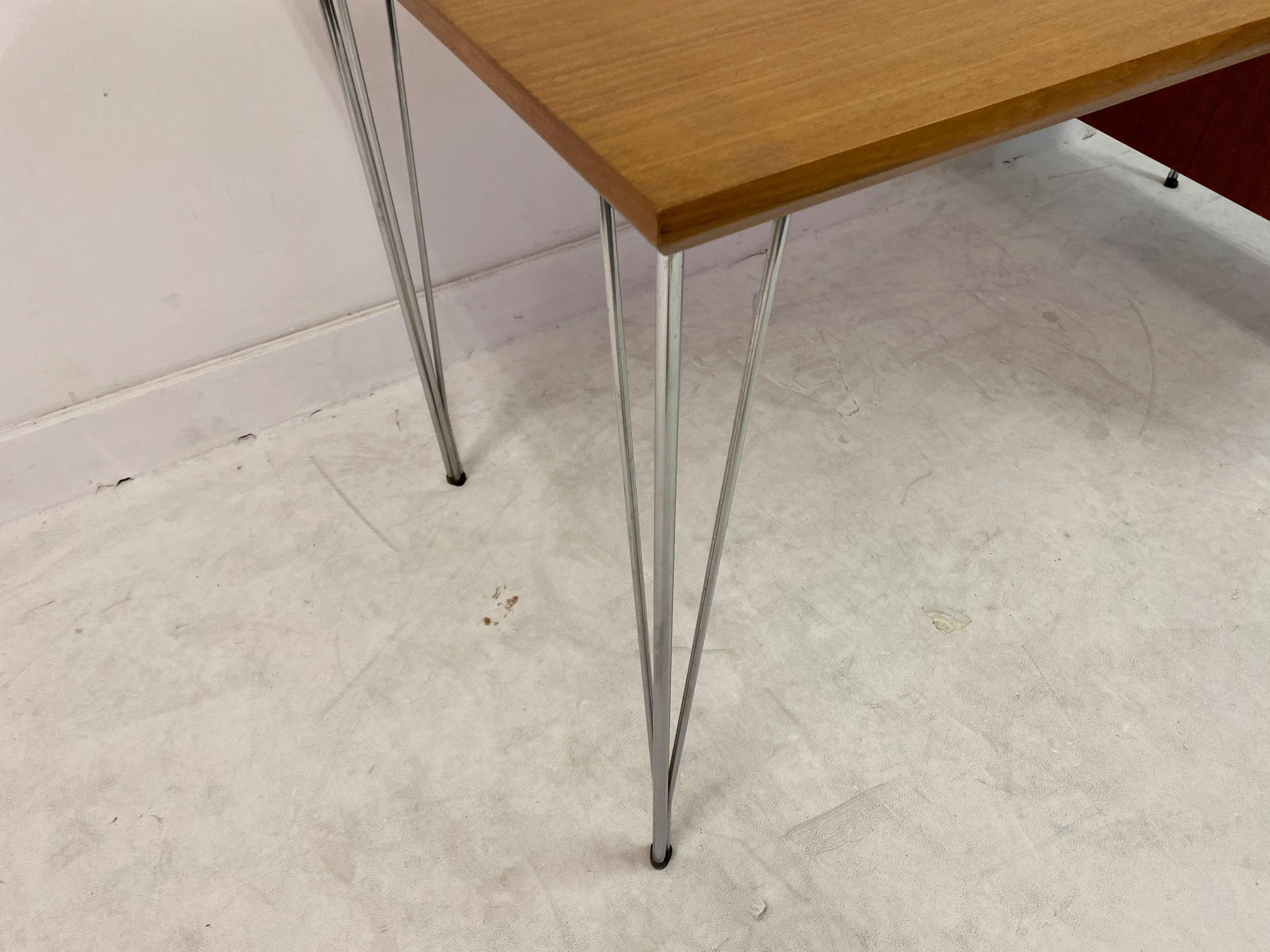 Mid-Century Modern Midcentury Danish Teak Desk on Chrome Hairpin Legs