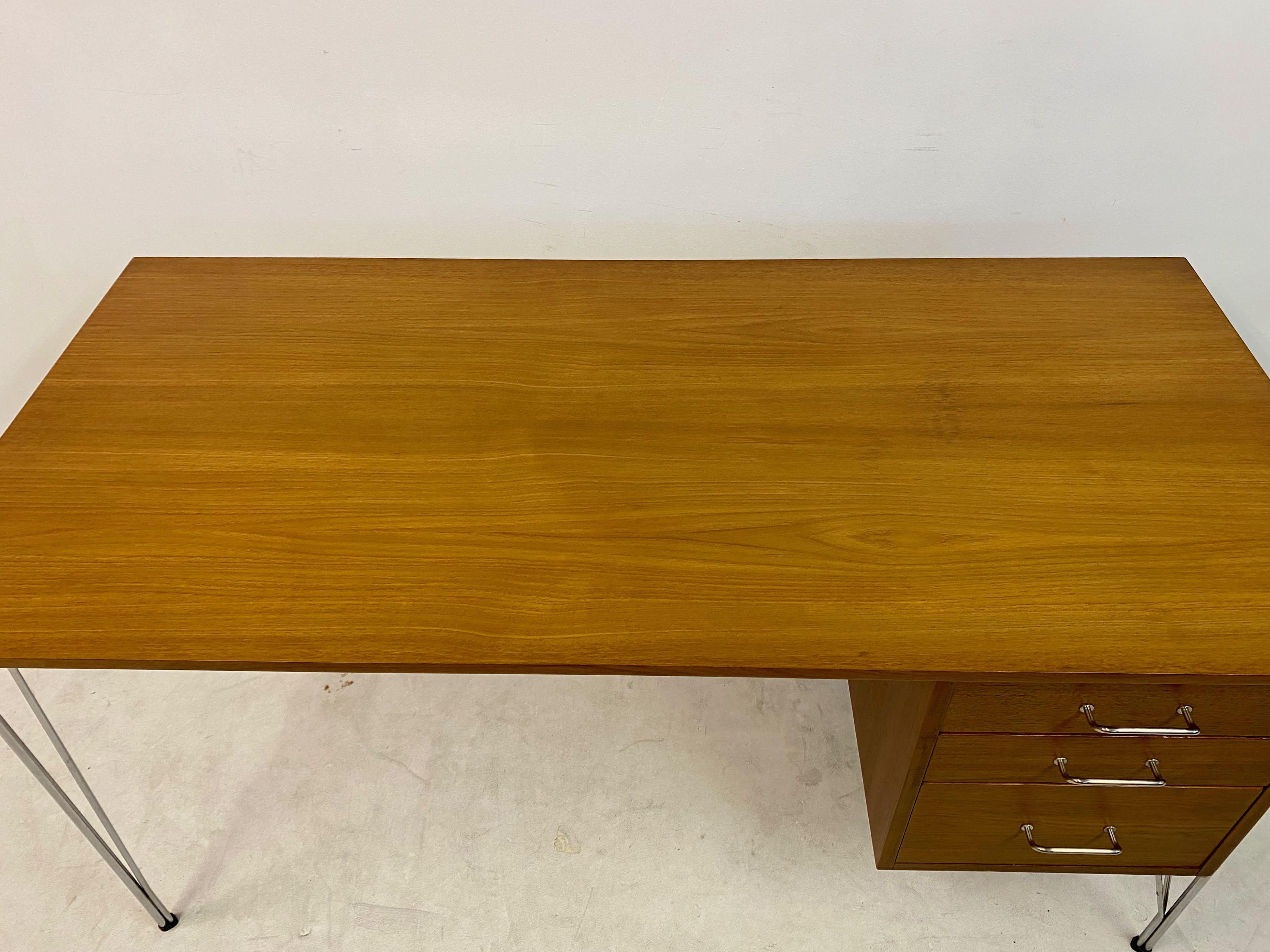 Midcentury Danish Teak Desk on Chrome Hairpin Legs 2