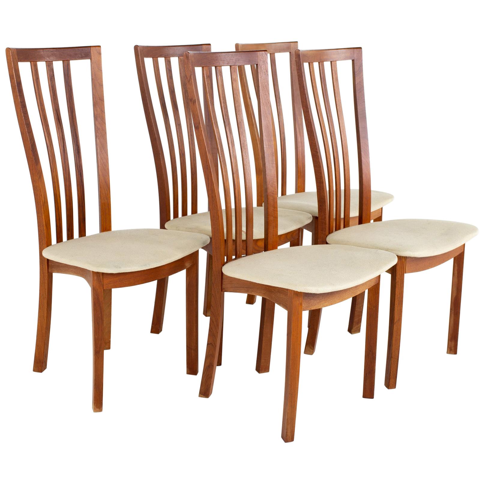 Mid Century Danish Teak Dining Chairs, Set of 5