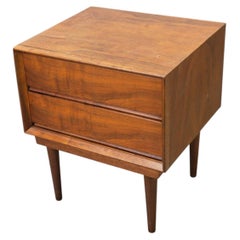 Mid Century Danish teak double drawer nightstands on tapered legs