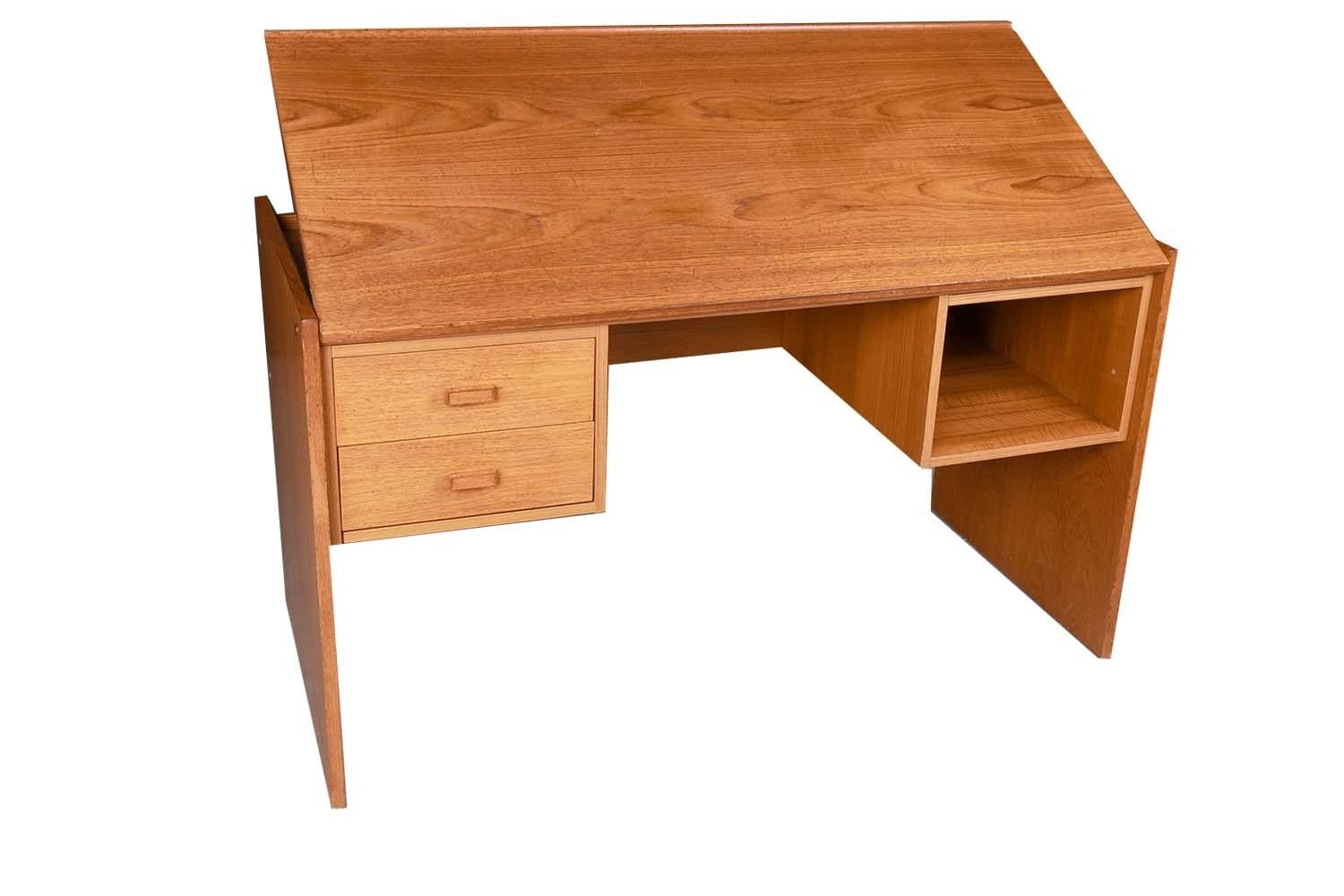 Midcentury Danish Teak Drafting Desk For Sale 3
