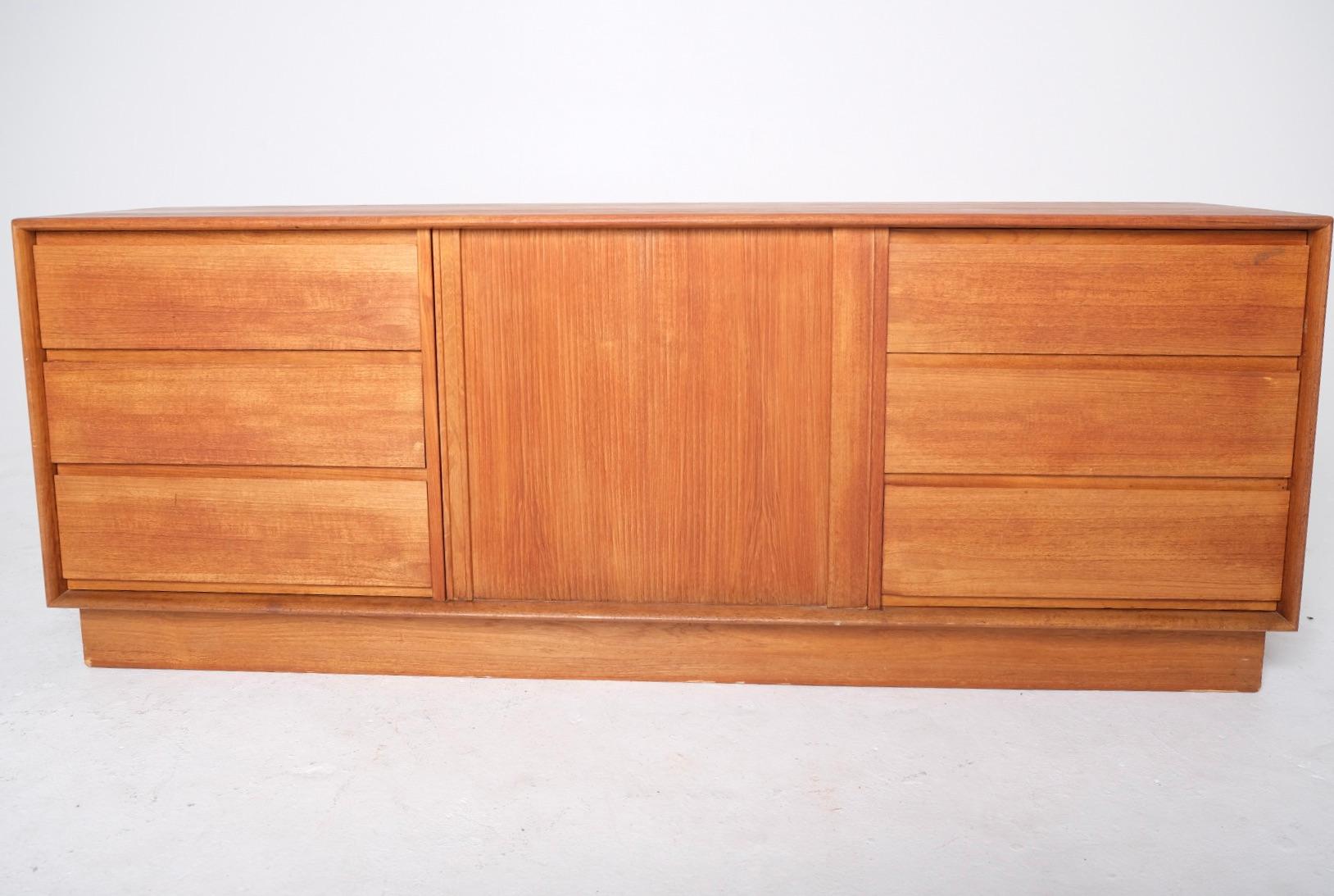 Mid-Century Modern Mid-Century Danish Teak Dresser or Sideboard with Tambour Door For Sale