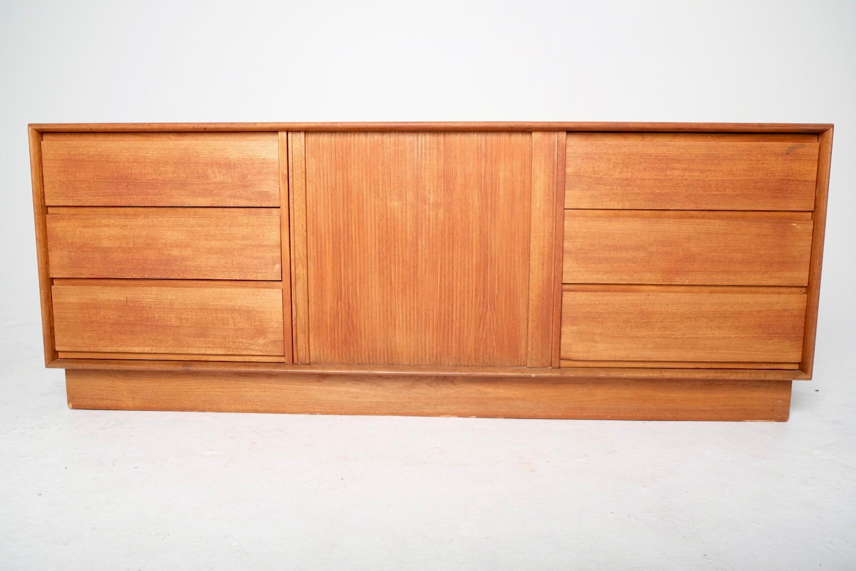 Mid-Century Danish Teak Dresser or Sideboard with Tambour Door In Good Condition For Sale In Los Angeles, CA