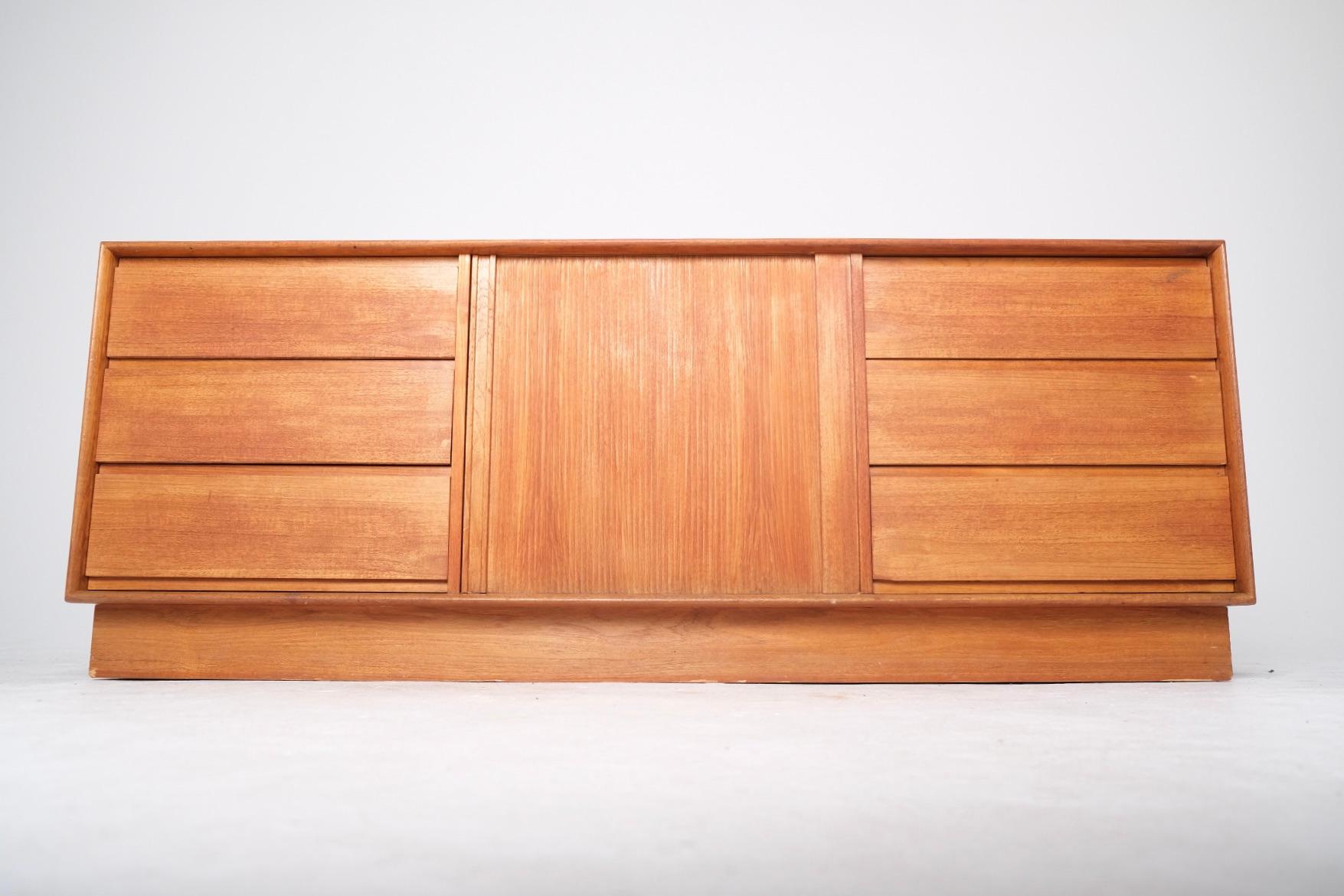 Mid-20th Century Mid-Century Danish Teak Dresser or Sideboard with Tambour Door For Sale