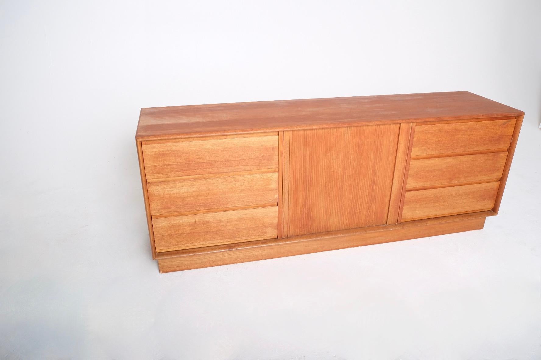 Mid-Century Danish Teak Dresser or Sideboard with Tambour Door For Sale 1