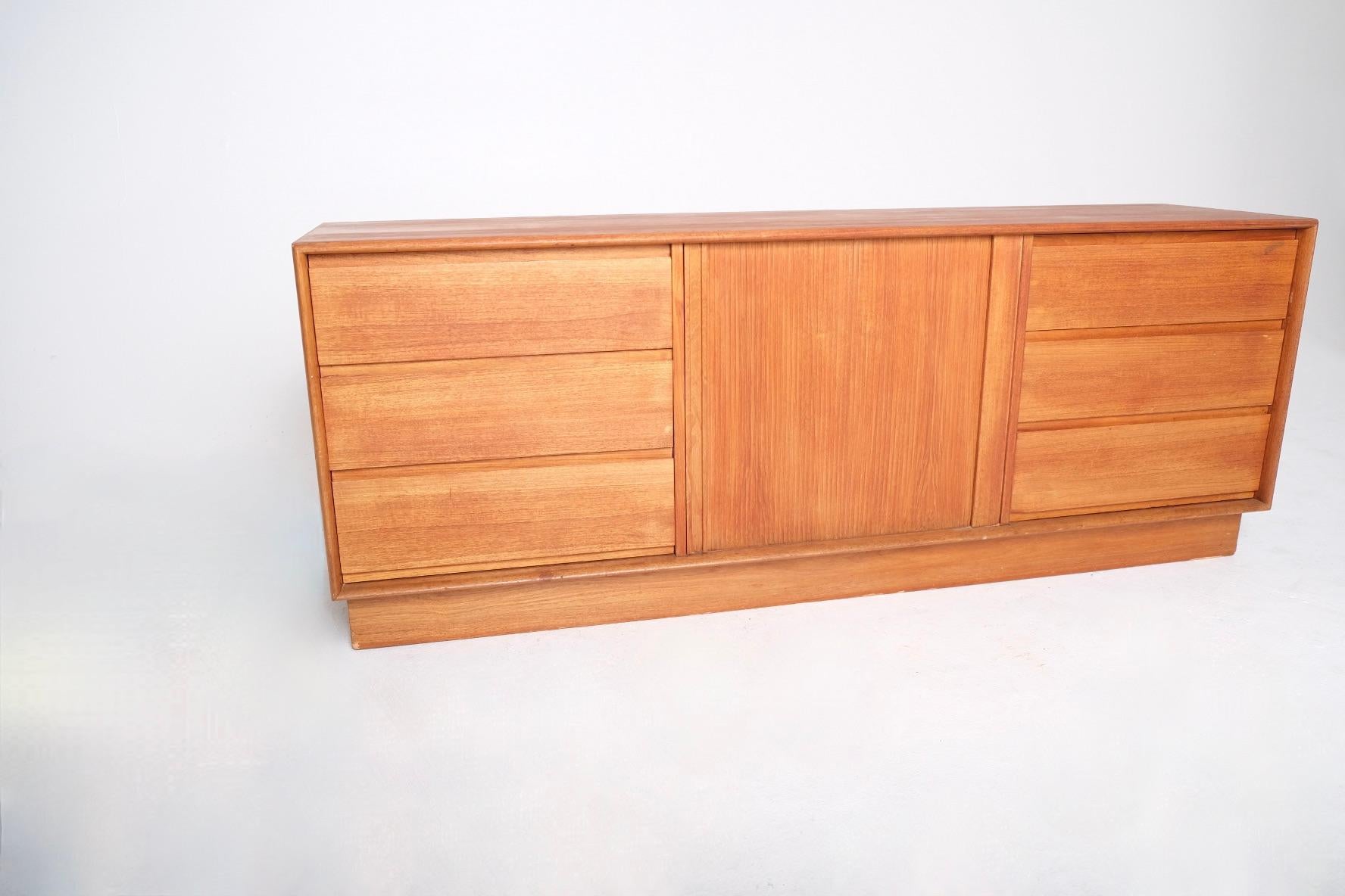 Mid-Century Danish Teak Dresser or Sideboard with Tambour Door For Sale 2