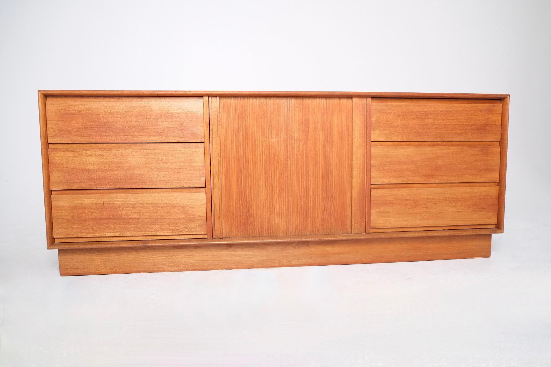 Mid-Century Danish Teak Dresser or Sideboard with Tambour Door For Sale 3