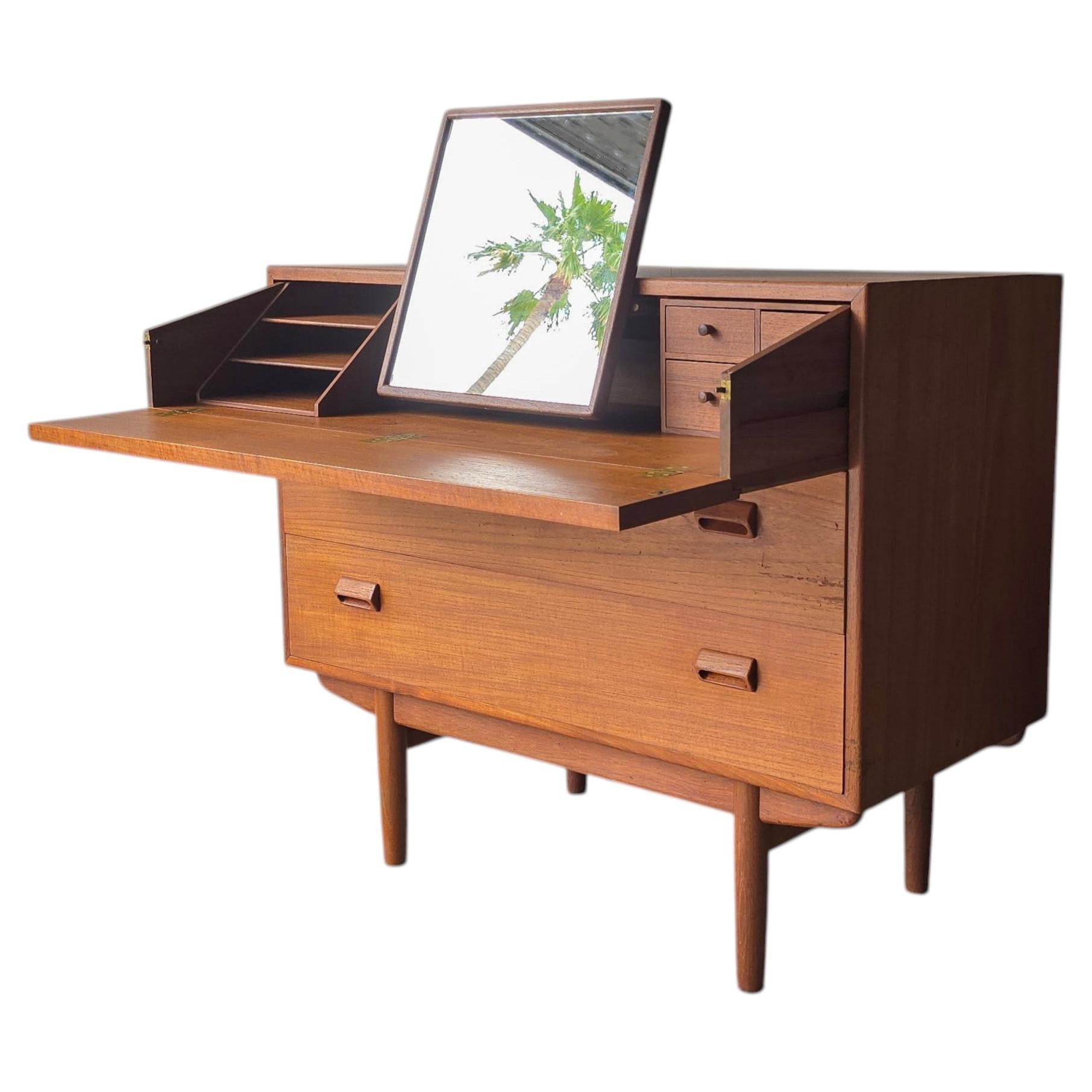 Mid Century Danish Teak Dresser Vanity Desk Combo by Borge Mogensen