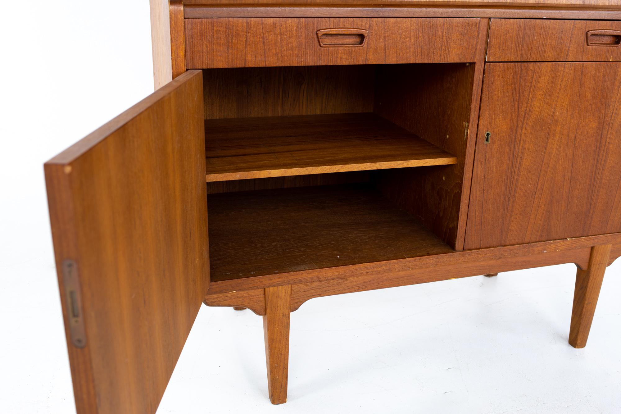 Mid Century Danish Teak Drop Front Secretary Desk Bar Bookcase 7