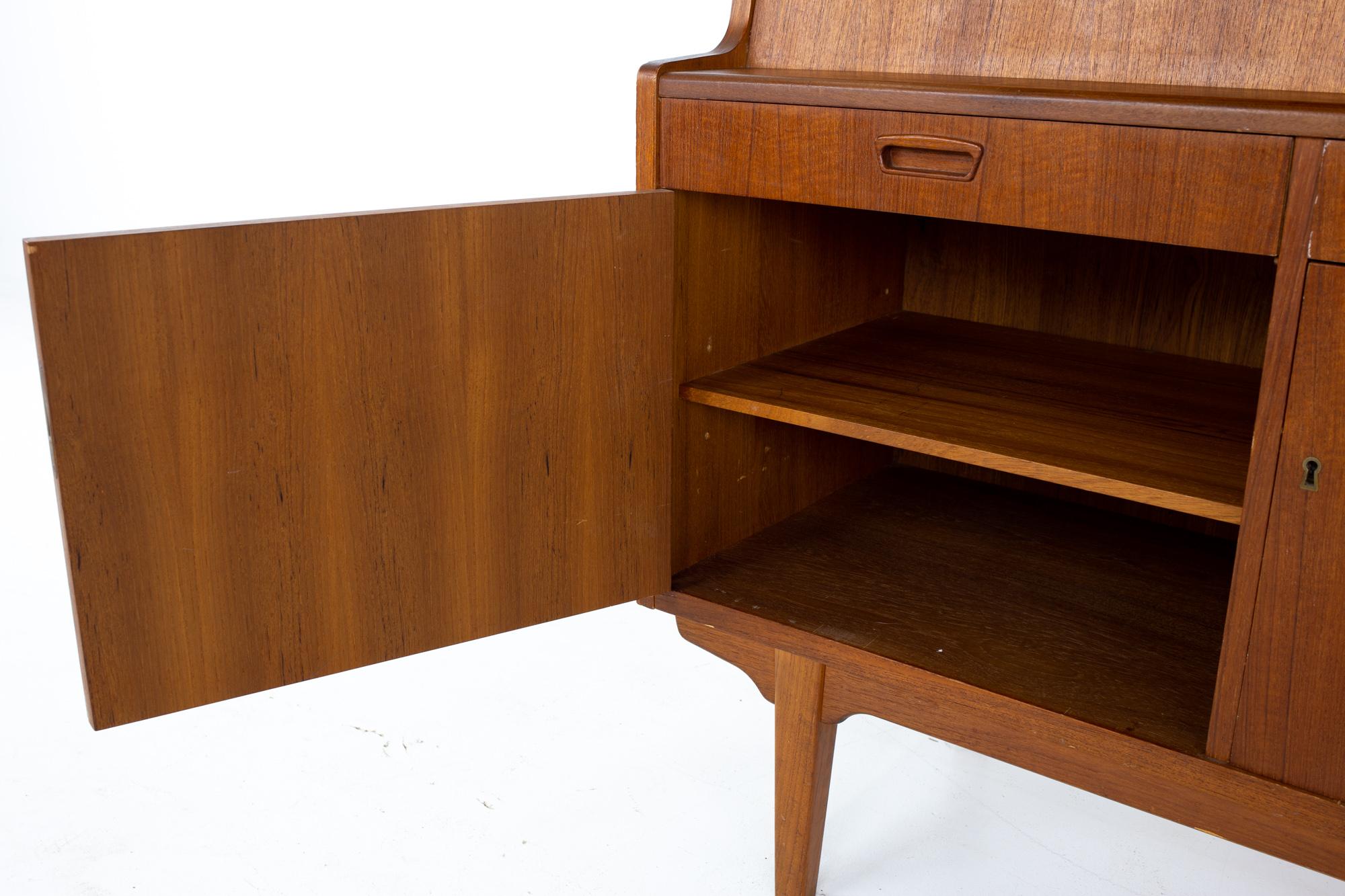 Mid Century Danish Teak Drop Front Secretary Desk Bar Bookcase 8