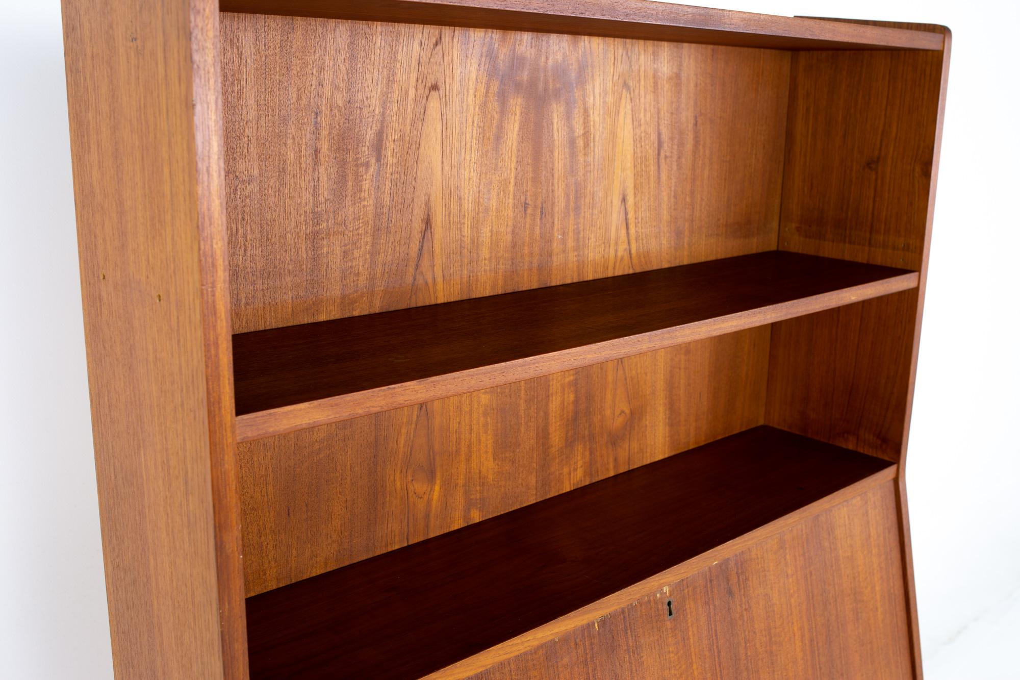 Mid Century Danish Teak Drop Front Secretary Desk Bar Bookcase 3