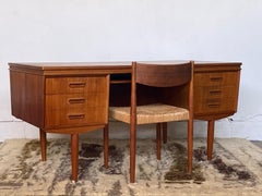 Mid century Danish teak executive size desk with cubby hole bookshelf back