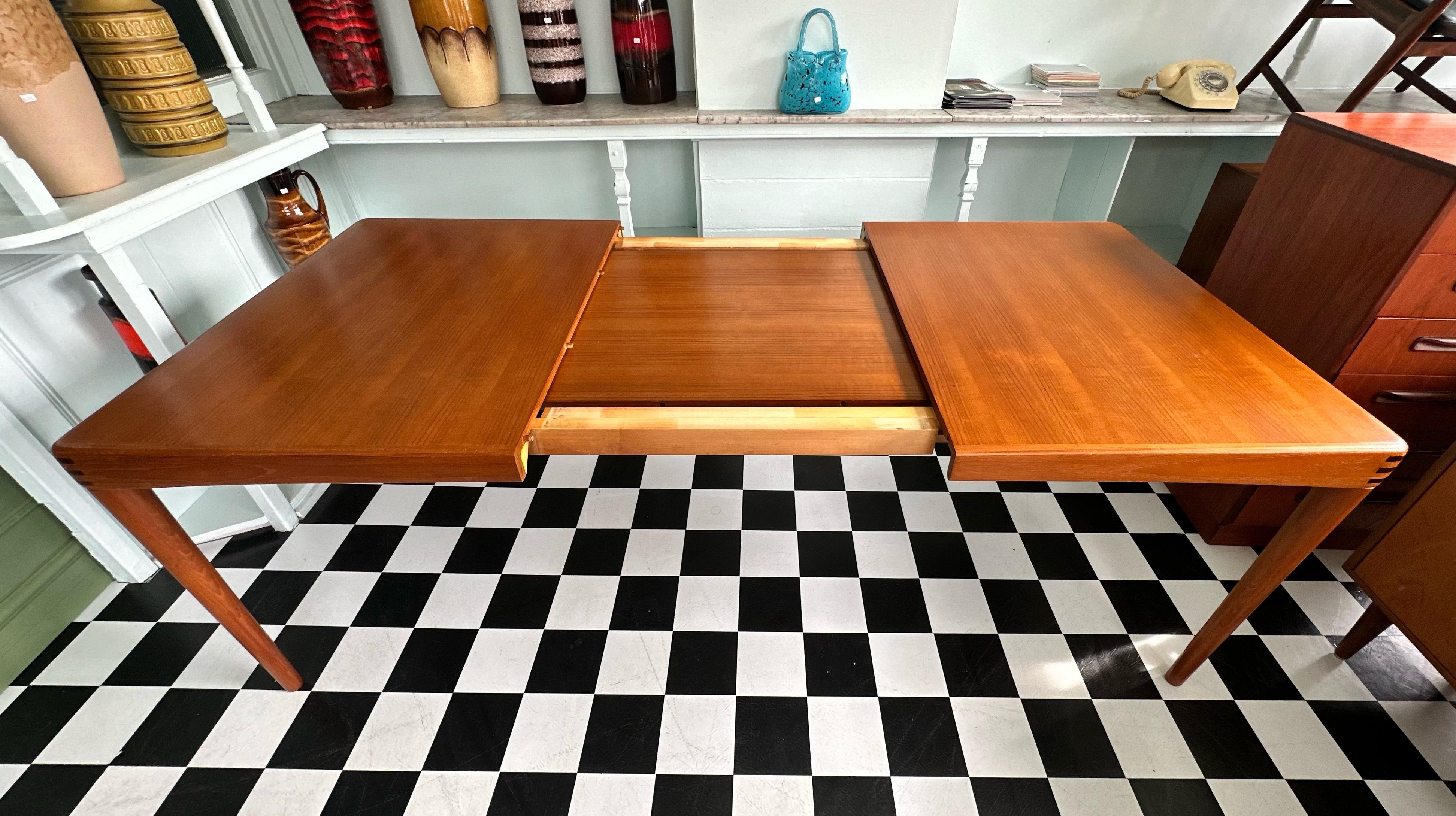 Mid Century Danish Teak Extendable Dining Table by H.W. Klein For Bramin 5
