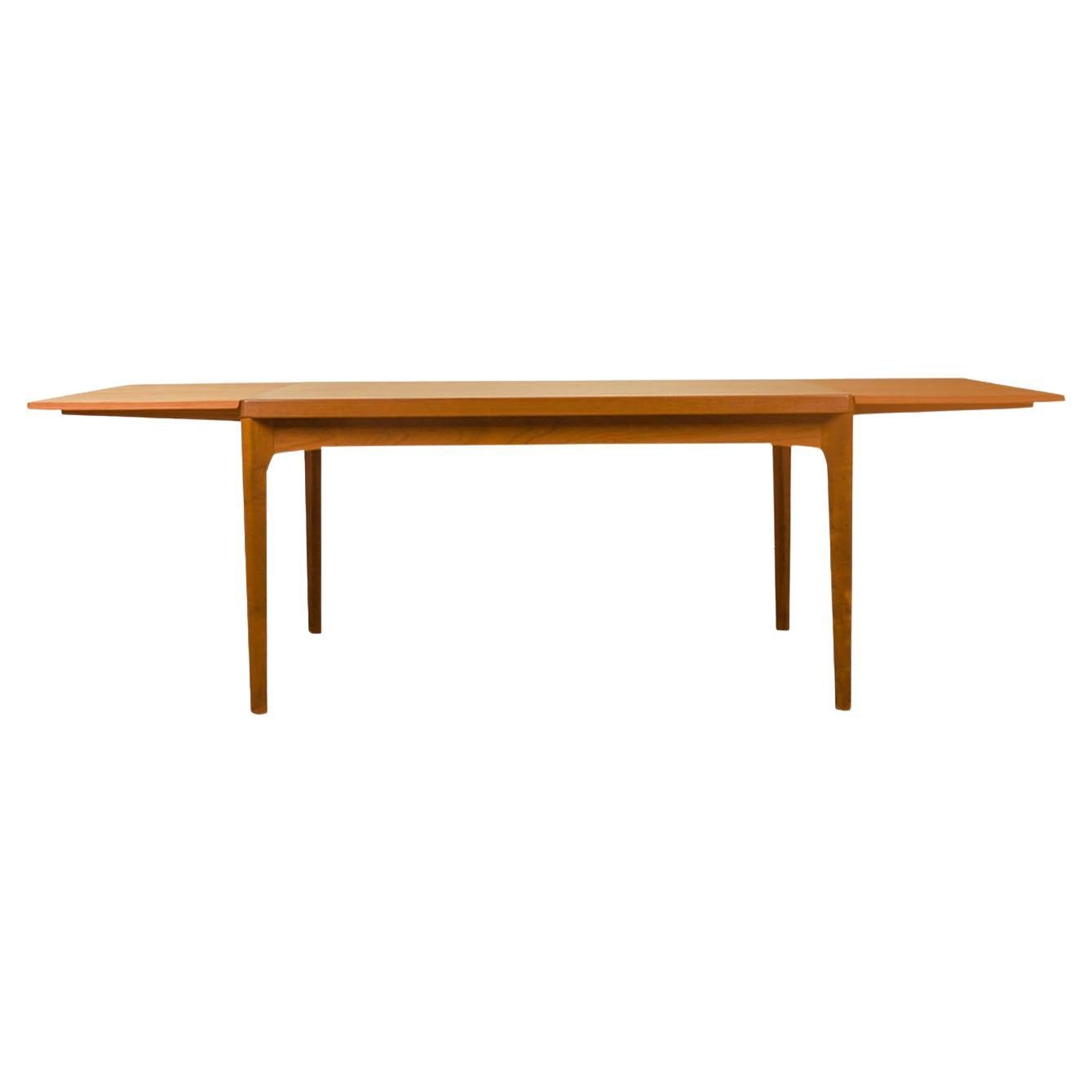 Mid-Century Danish Teak Extendable Draw Leaf Dining Table For Sale