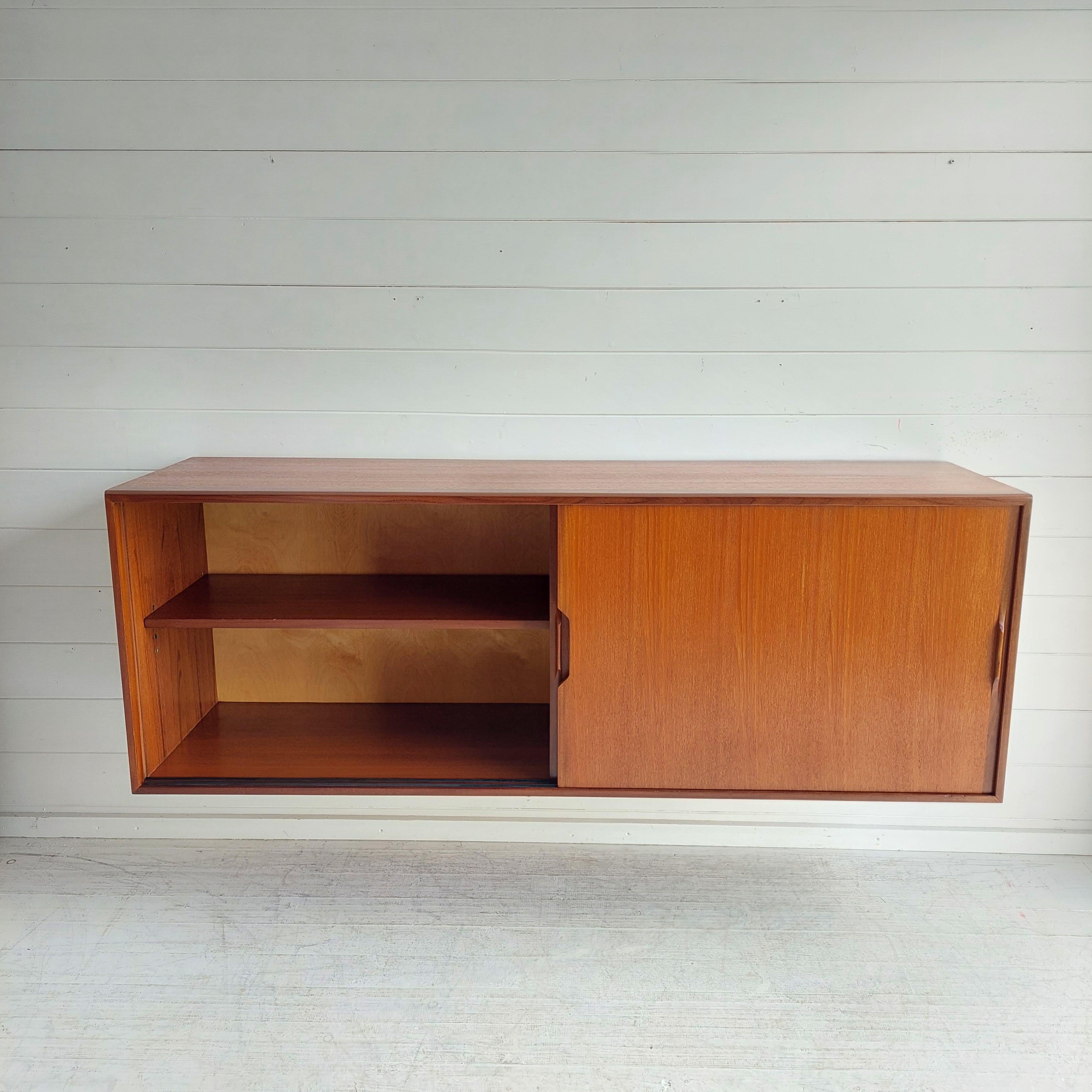 Mid Century Danish Teak Floating Credenza Sideboard wall mounted unit , 1960s For Sale 6