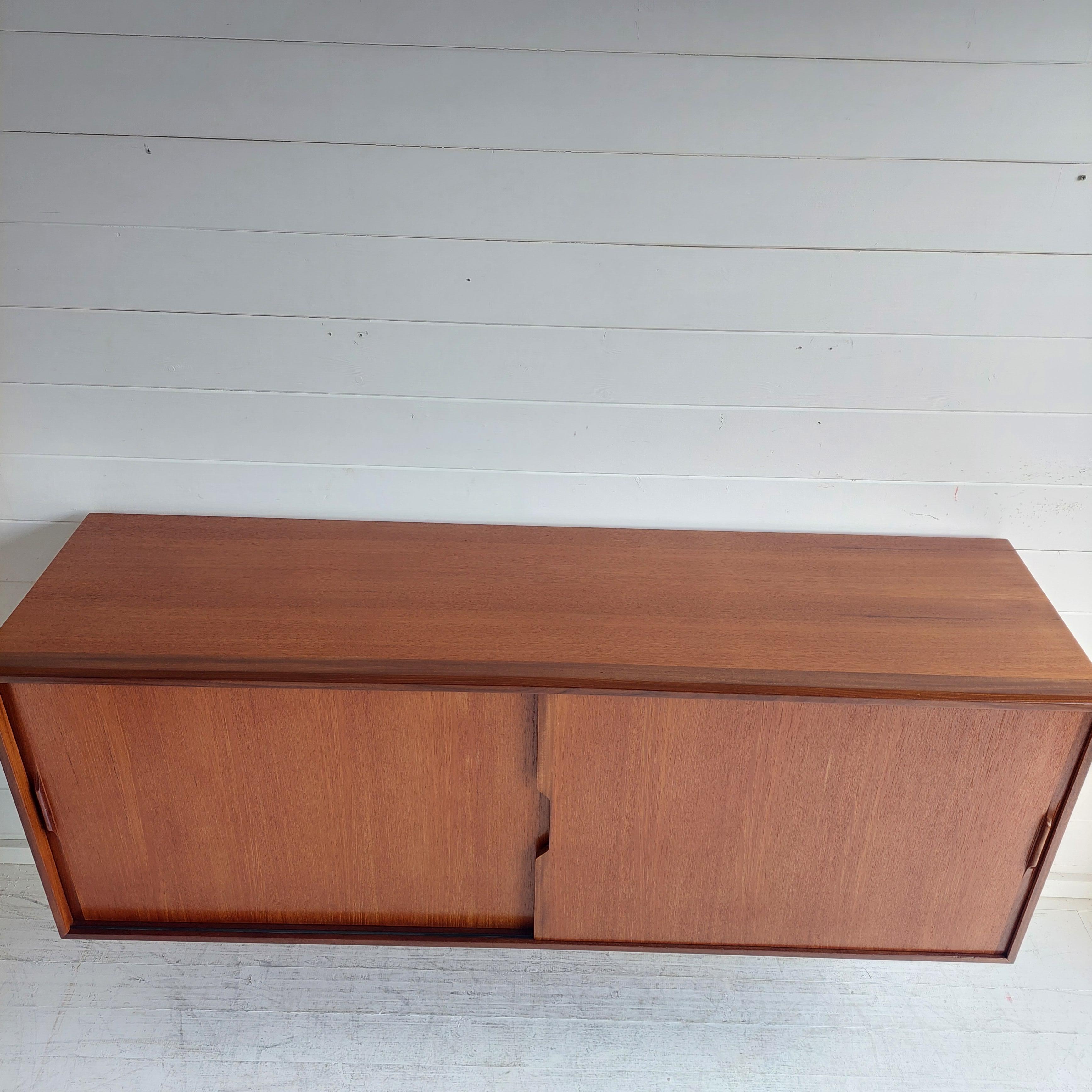 20th Century Mid Century Danish Teak Floating Credenza Sideboard wall mounted unit , 1960s For Sale