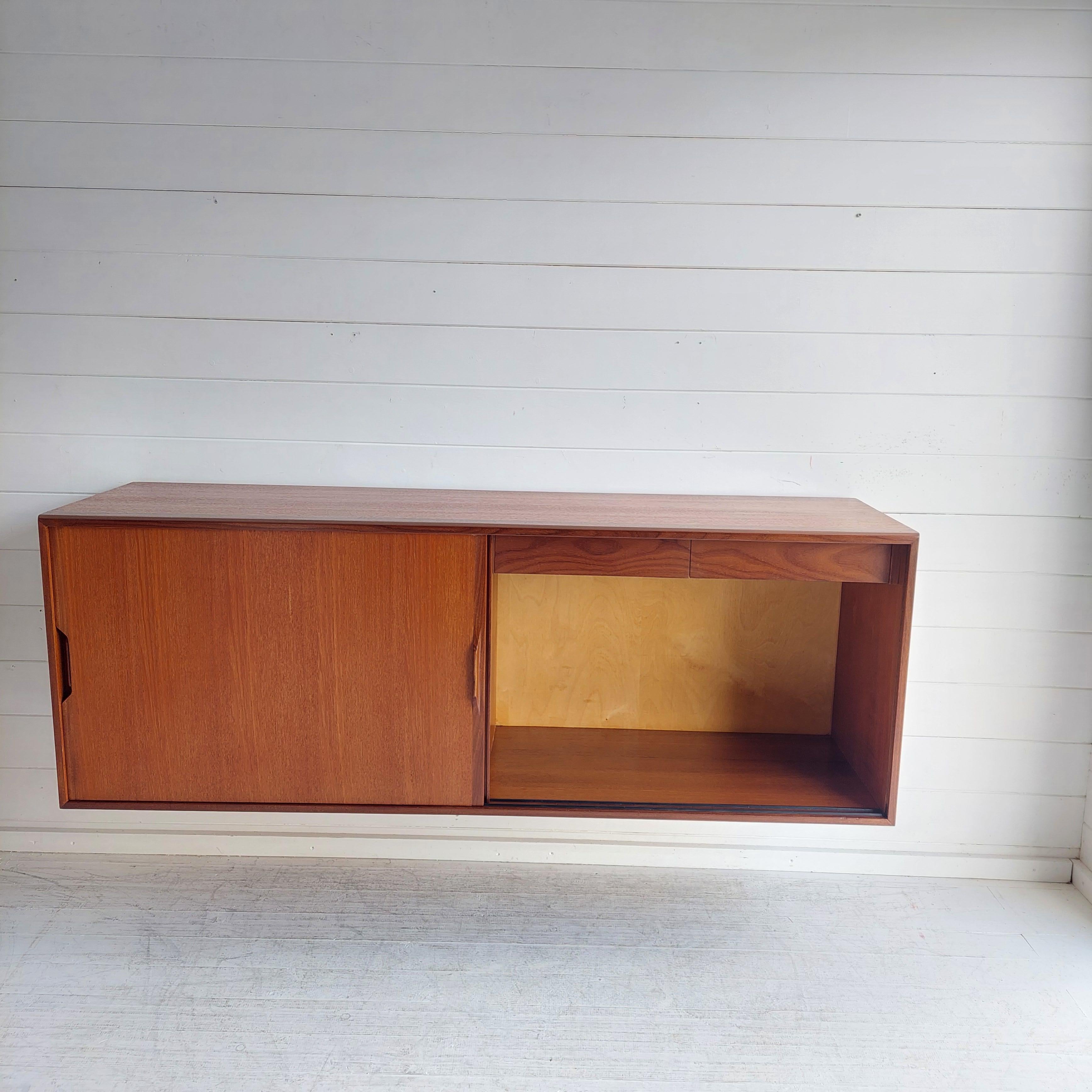 Mid Century Danish Teak Floating Credenza Sideboard wall mounted unit , 1960s For Sale 2