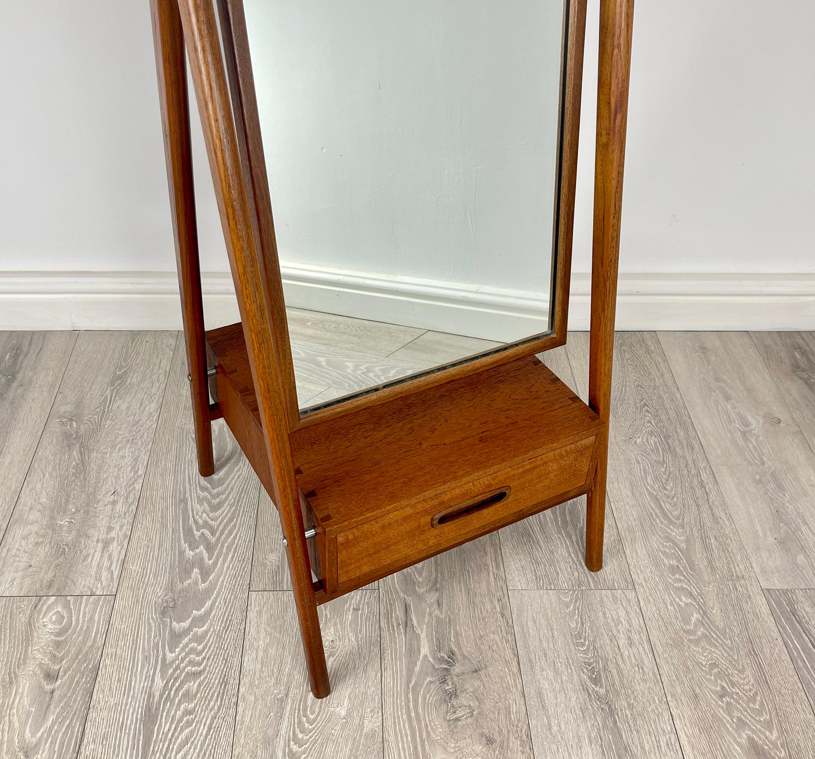 Mid-Century Modern Mid Century Danish Teak Free Standing Floor Mirror 
