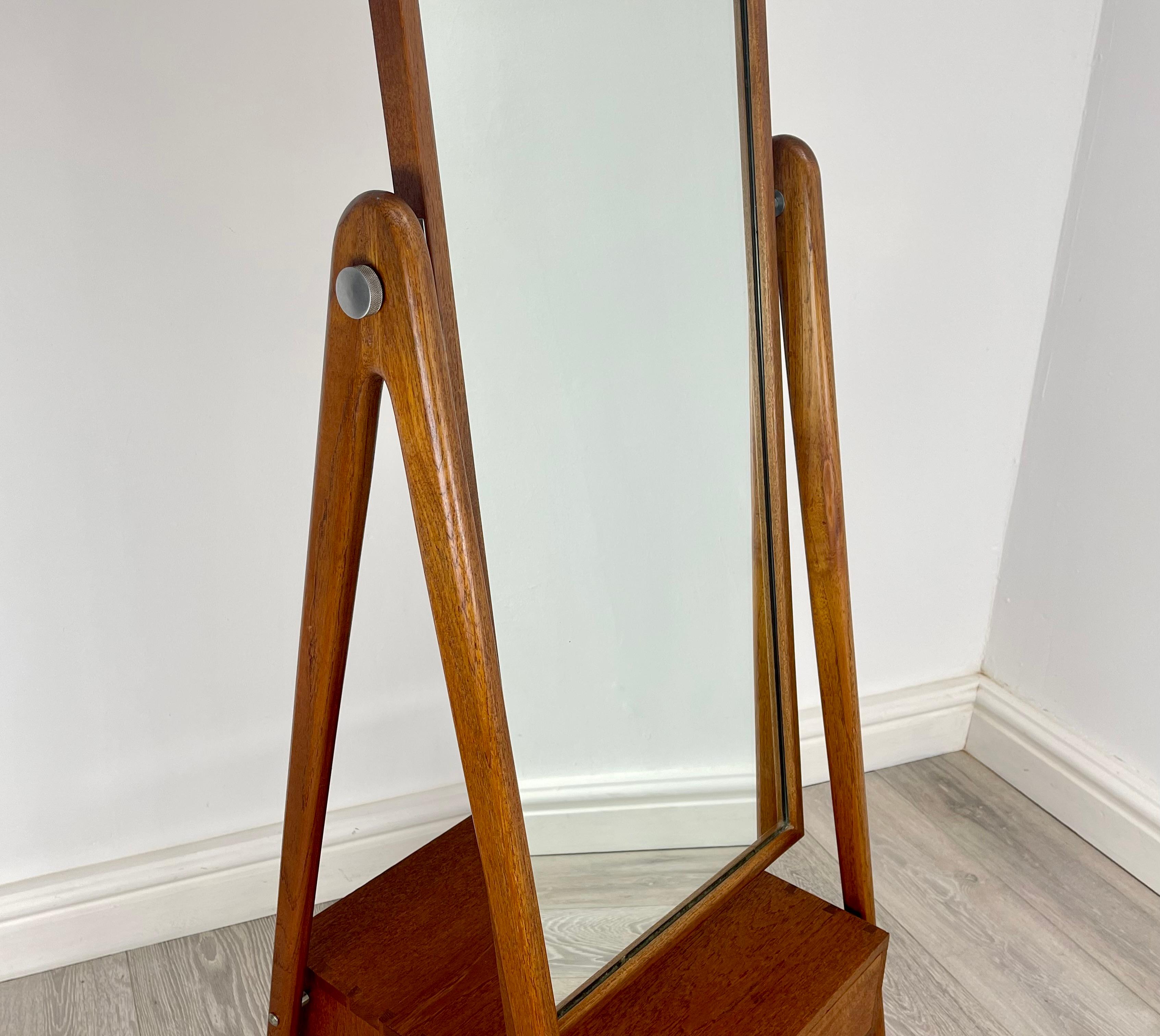 20th Century Mid Century Danish Teak Free Standing Floor Mirror 