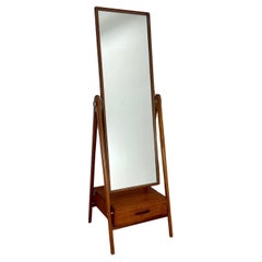 Vintage Mid Century Danish Teak Free Standing Floor Mirror 