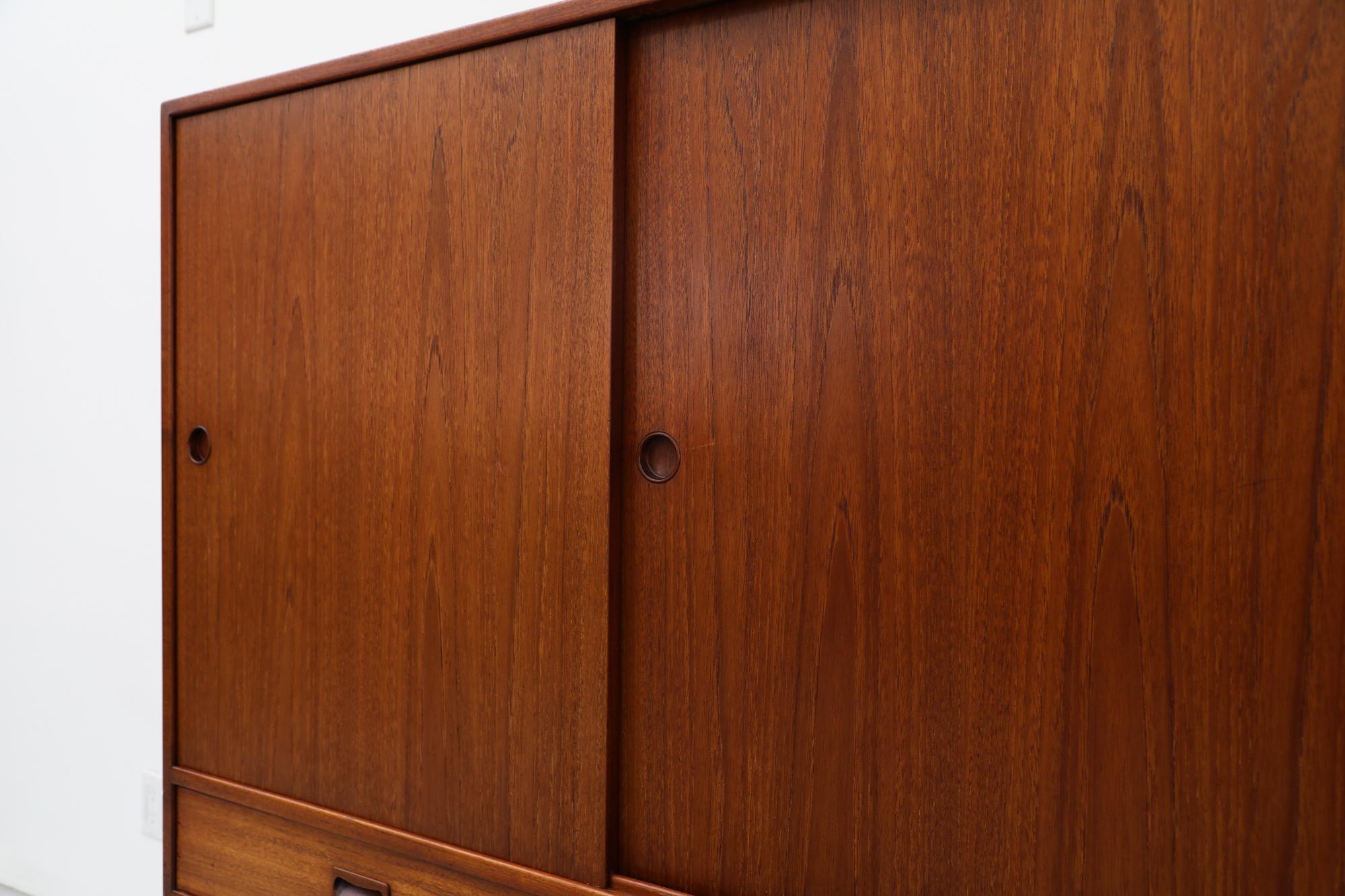 Mid-Century Danish Teak Highboard with Sliding Door Cabinets and Drawers For Sale 6