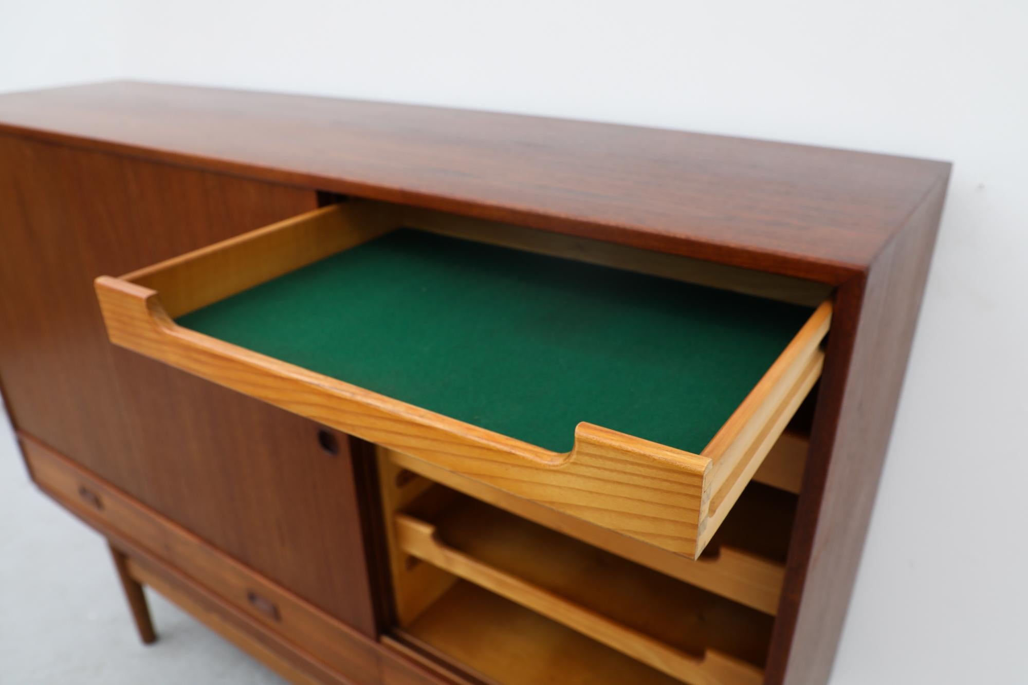 Mid-Century Danish Teak Highboard with Sliding Door Cabinets and Drawers 8