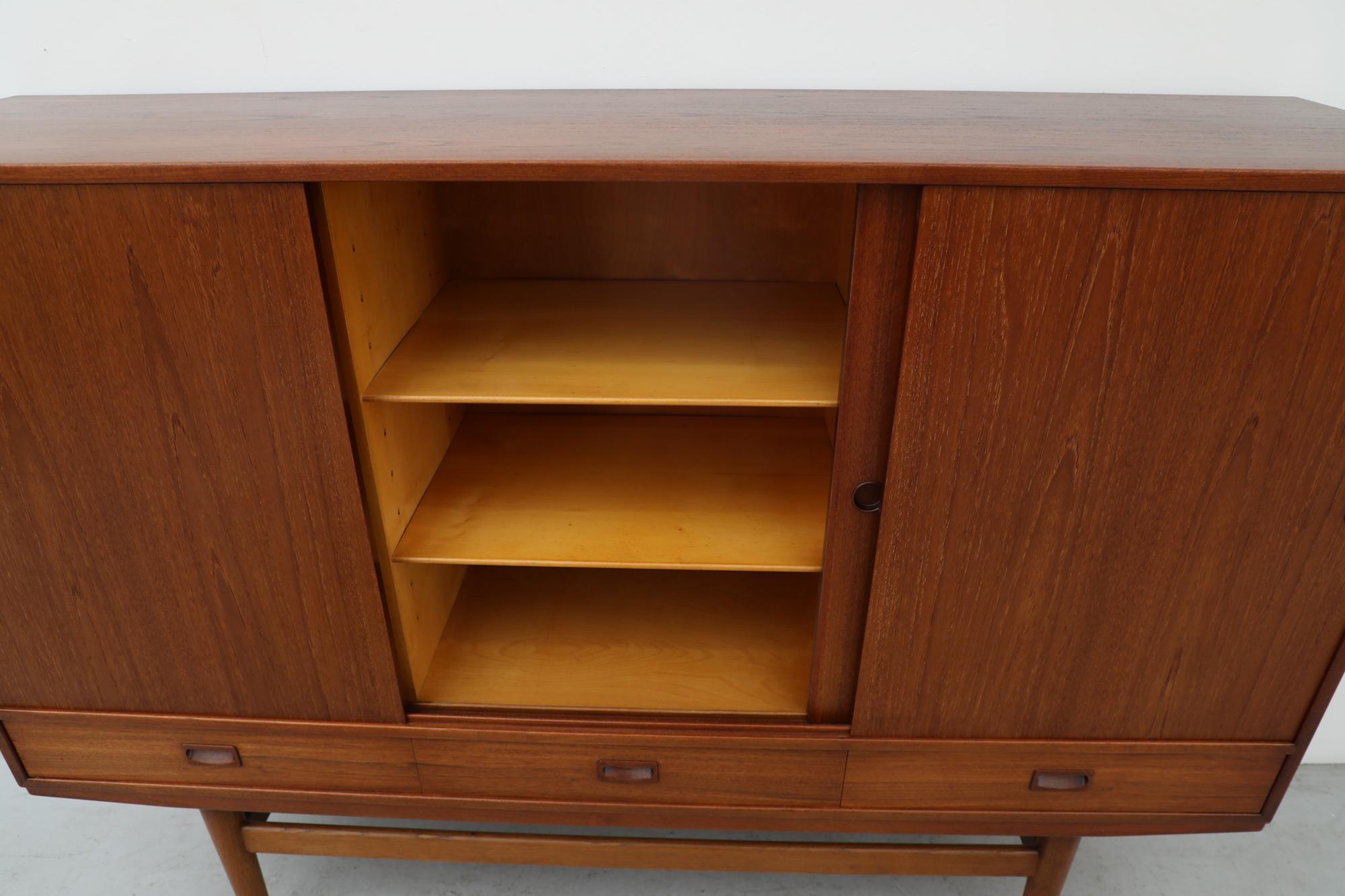 Mid-Century Danish Teak Highboard with Sliding Door Cabinets and Drawers For Sale 10