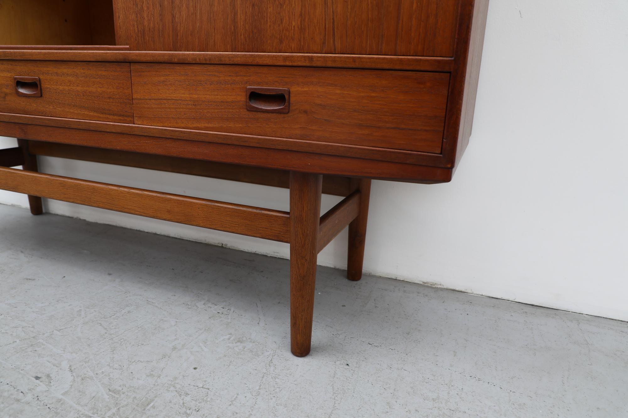 Mid-Century Danish Teak Highboard with Sliding Door Cabinets and Drawers 12