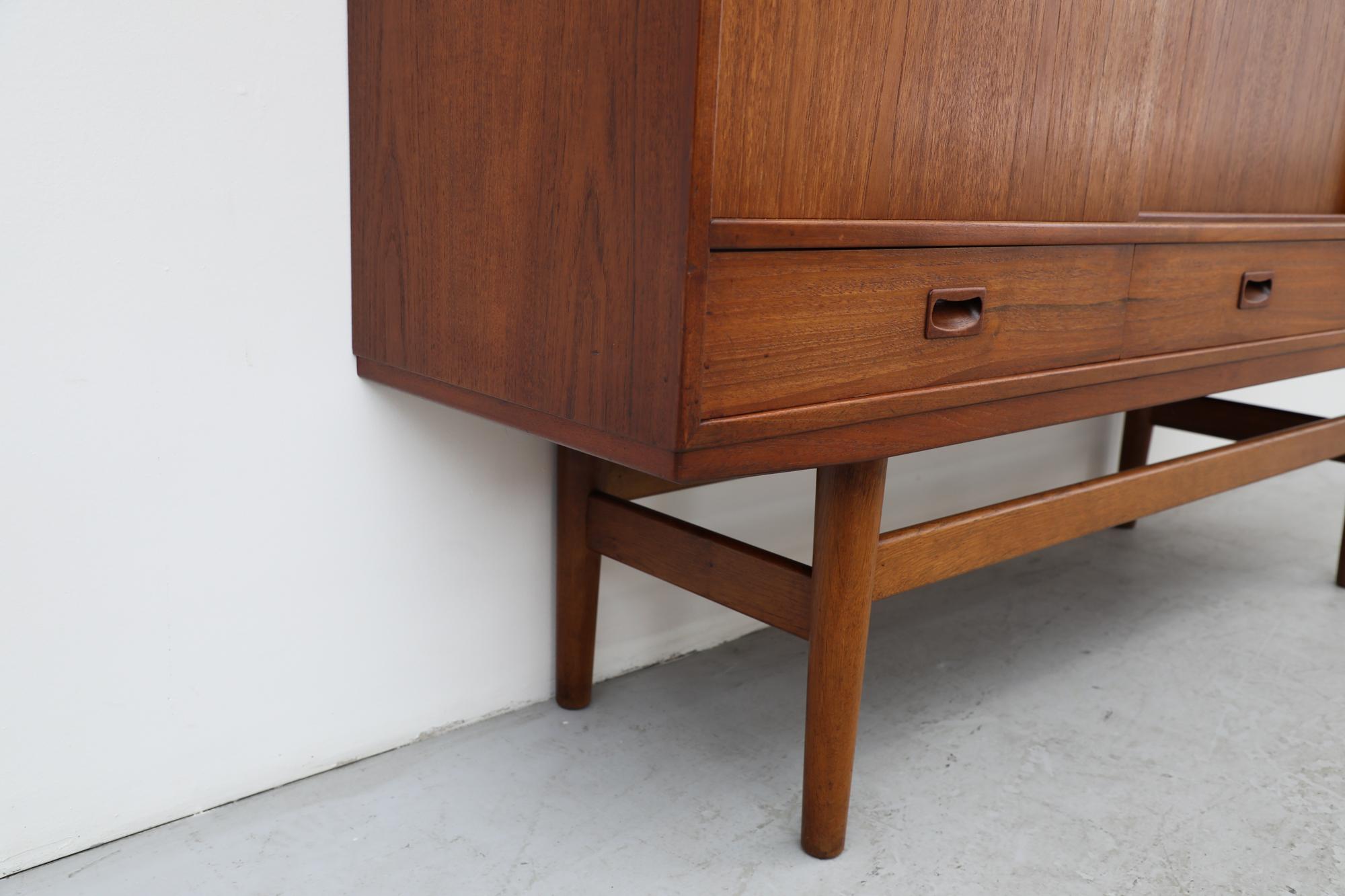 Mid-Century Danish Teak Highboard with Sliding Door Cabinets and Drawers 13