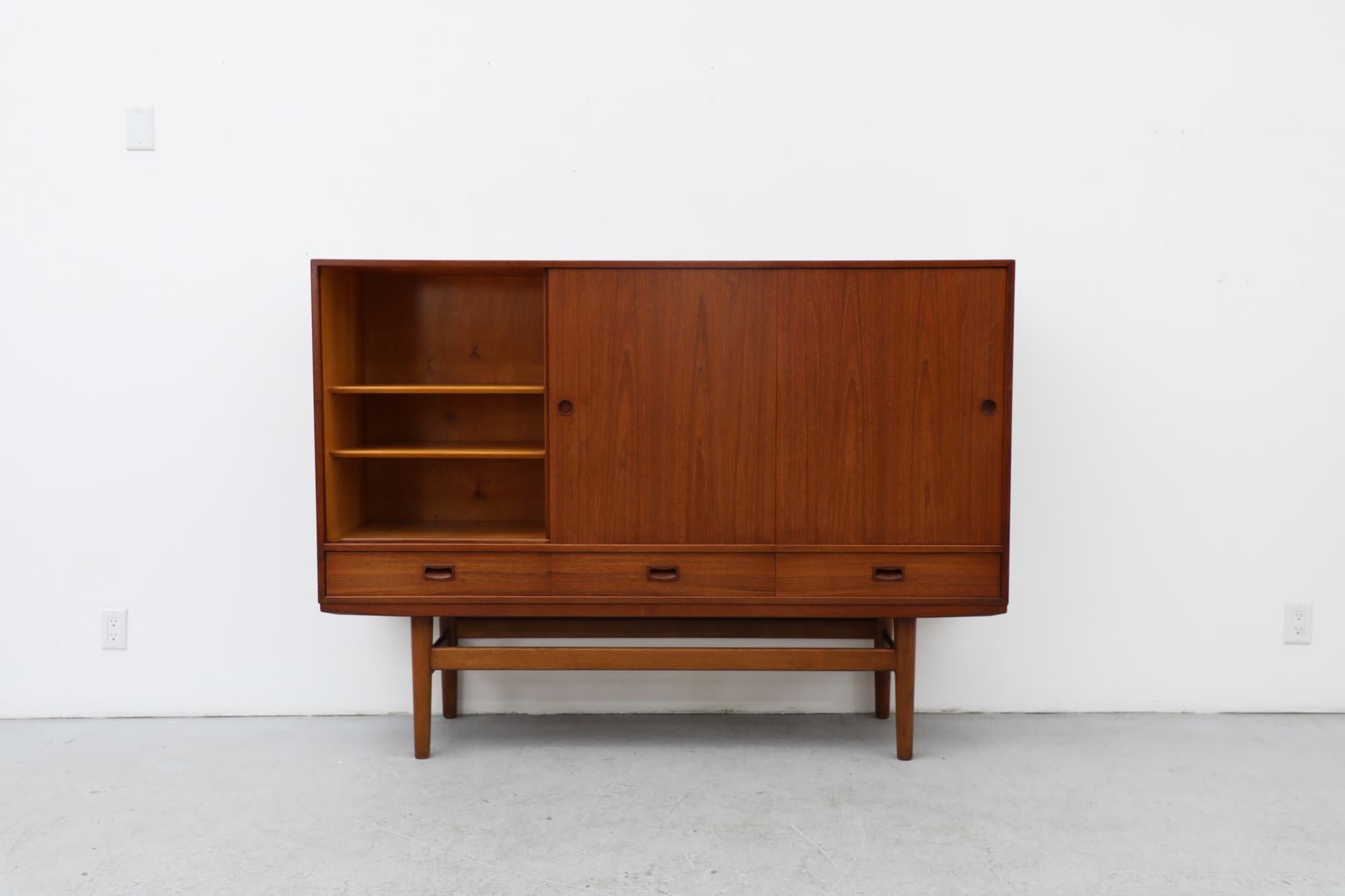 Mid-20th Century Mid-Century Danish Teak Highboard with Sliding Door Cabinets and Drawers
