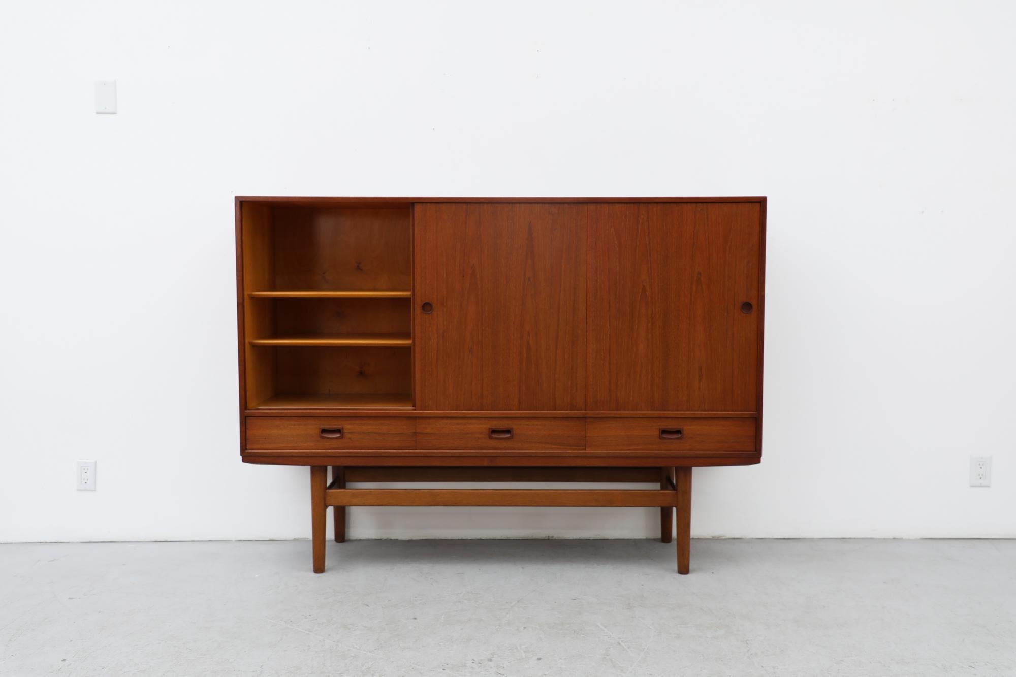 Mid-20th Century Mid-Century Danish Teak Highboard with Sliding Door Cabinets and Drawers For Sale