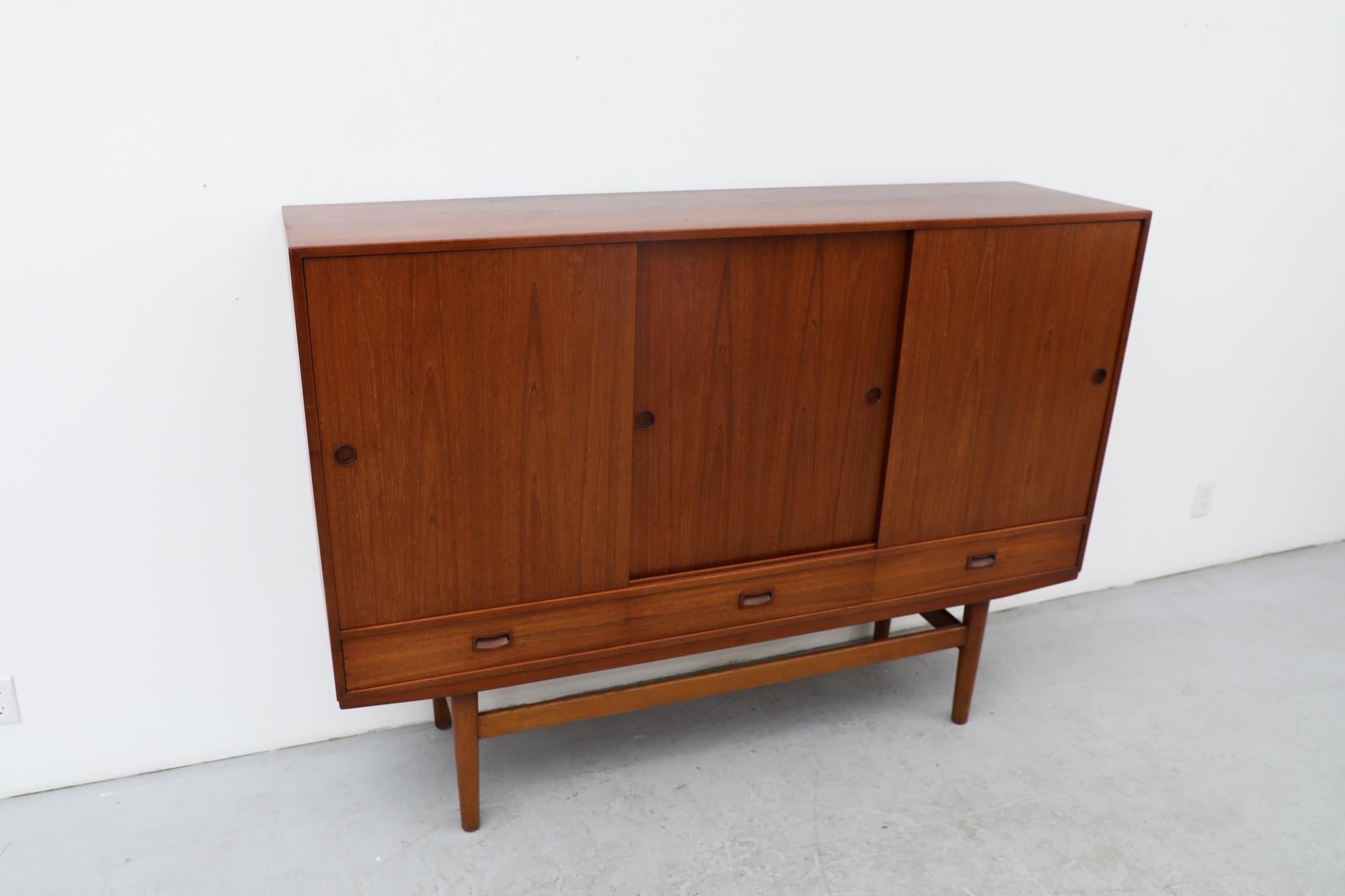 Mid-Century Danish Teak Highboard with Sliding Door Cabinets and Drawers For Sale 3