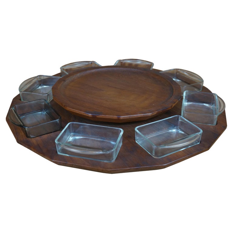MidCentury Danish Teak Lazy Susan Serving Tray Platter Hors D'oeuvre