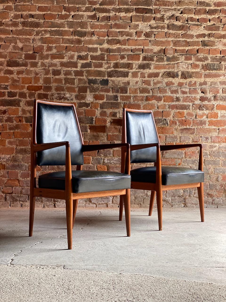 Midcentury Danish Teak and Leather Desk Chairs Armchairs, circa 1960s 6