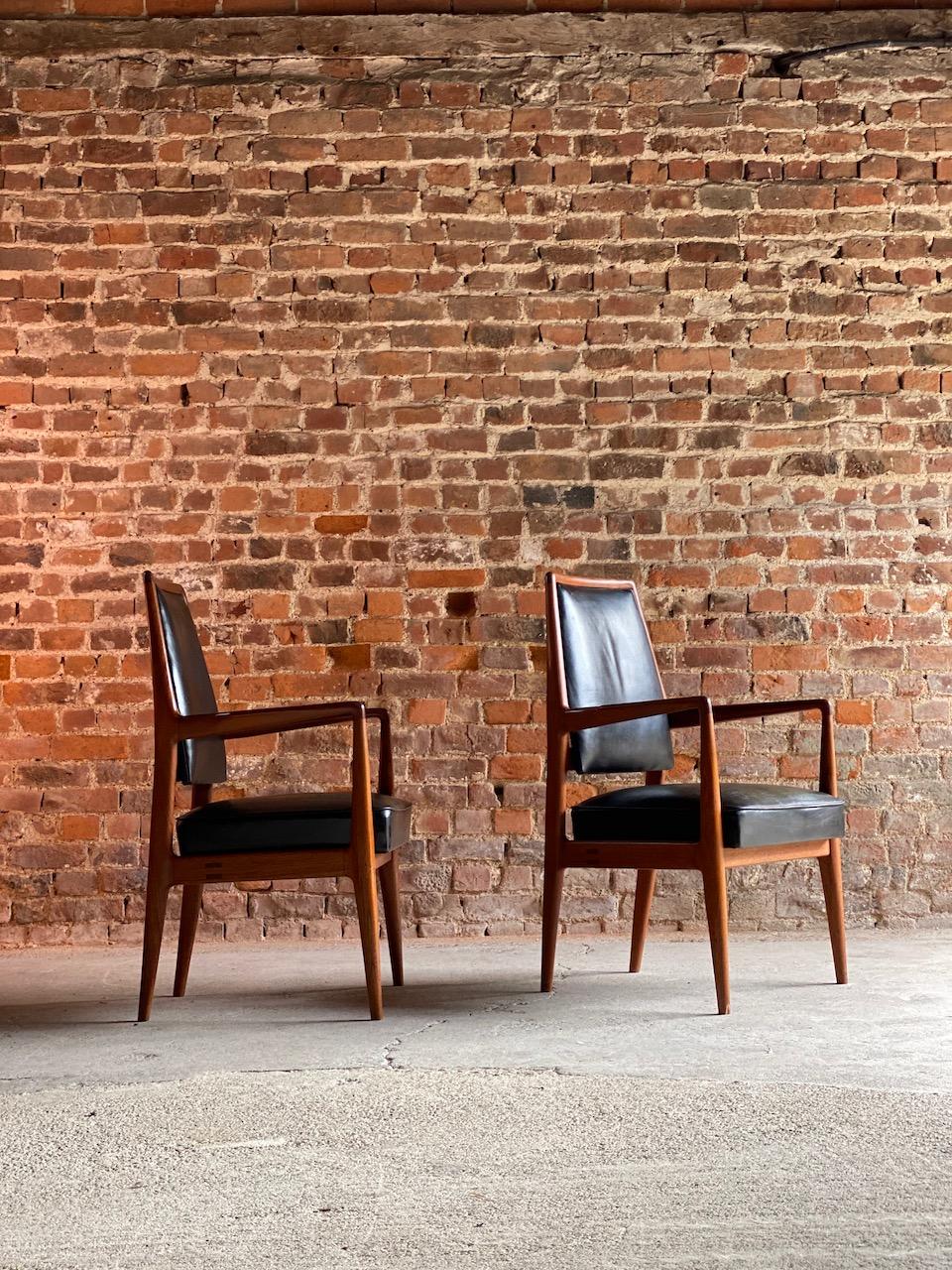 Midcentury Danish Teak and Leather Desk Chairs Armchairs, circa 1960s In Good Condition In Longdon, Tewkesbury